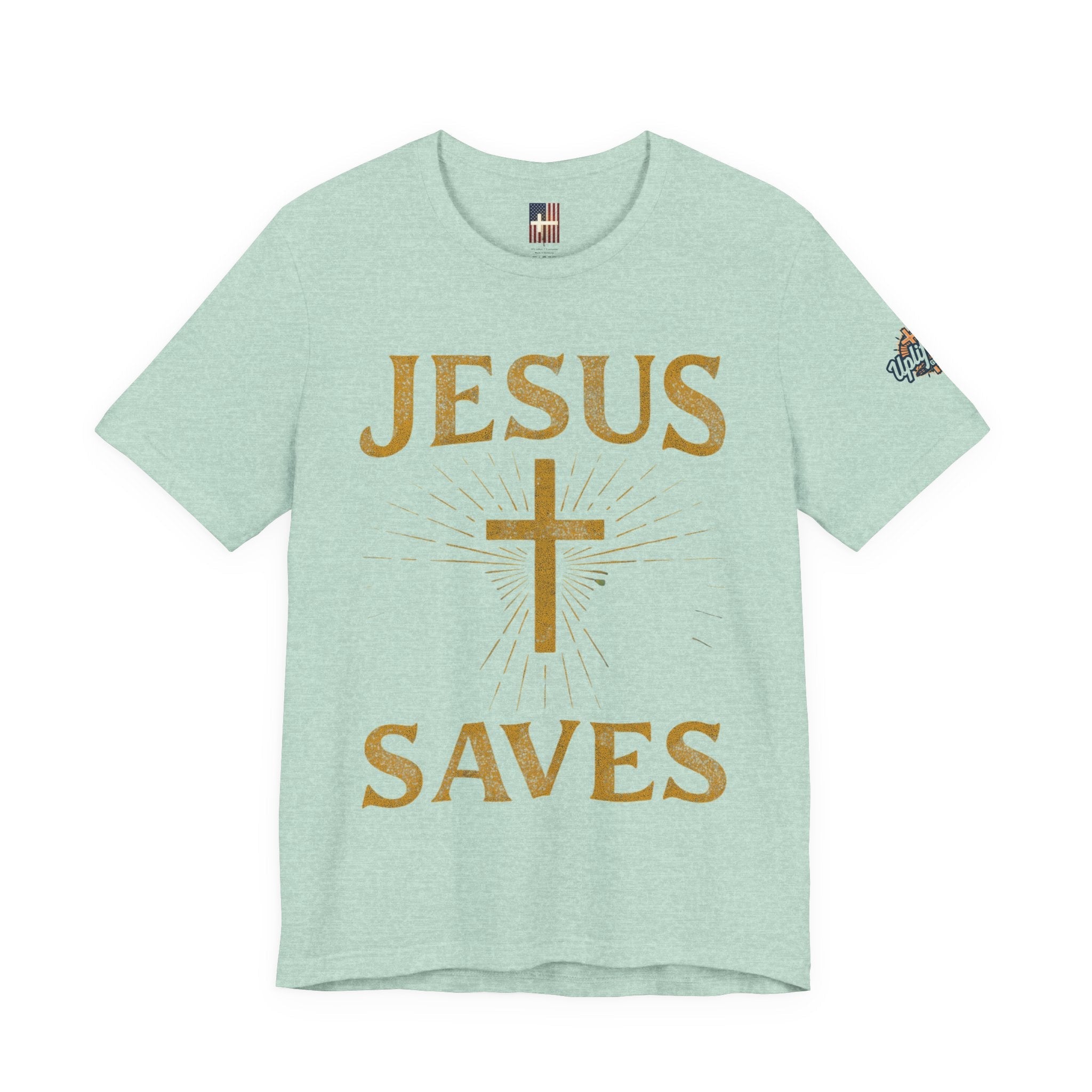 Jesus Saves T-shirt – Radiant Cross & Rays of Light Christian T-shirt for Eternal Hope & Faith Printify