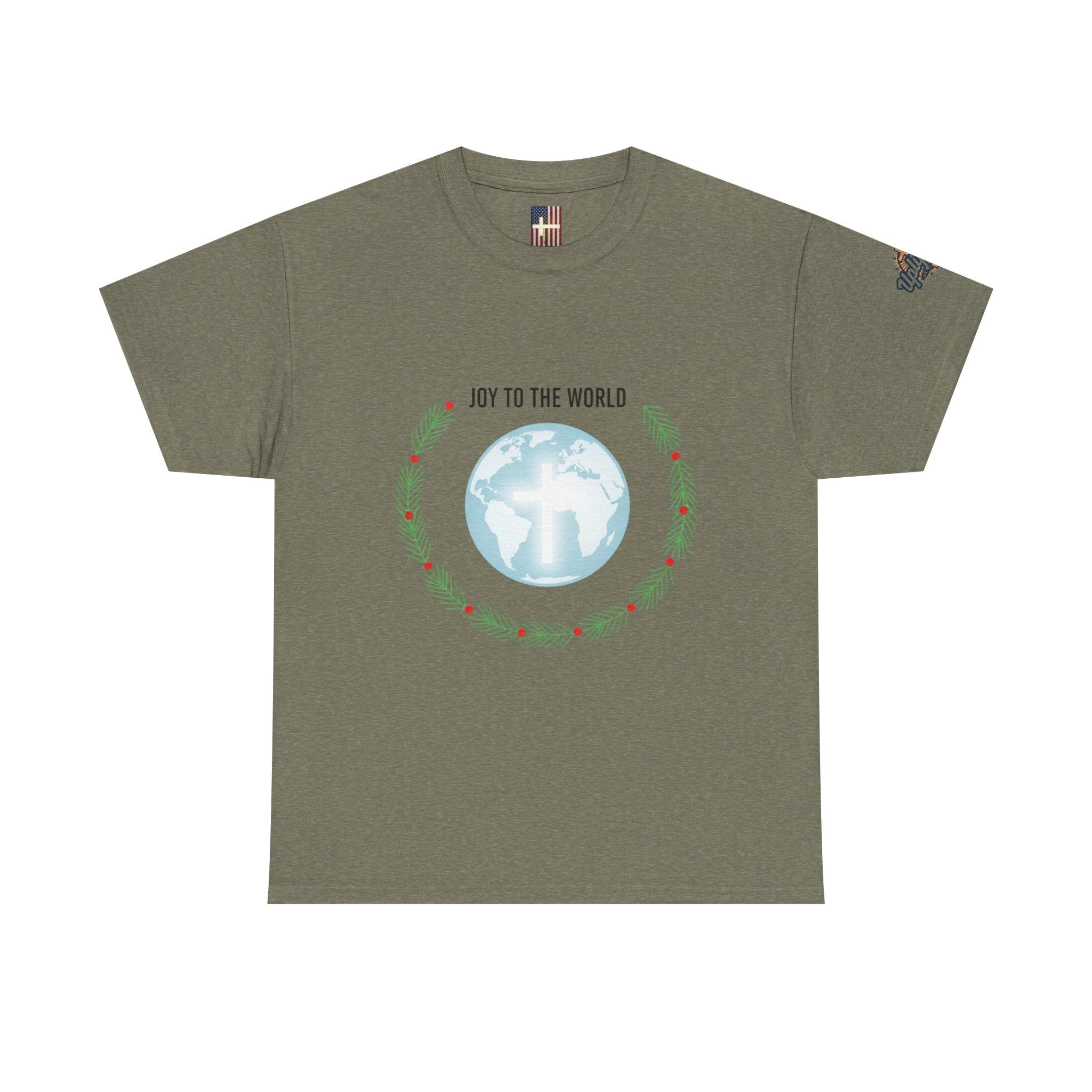 Joy to the World T-shirt – Wreath Earth Nativity Christian Christmas T-shirt for Isaiah 9:6 Holiday Faith & Festive Joy Printify