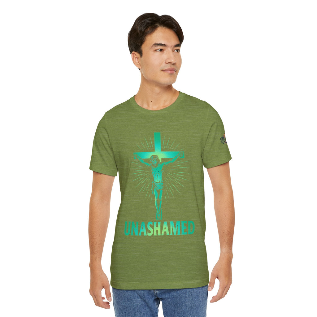 Unashamed T-shirt – Romans 1:16 Crucifixion Christian t-shirt for Bold Unwavering Faith Printify