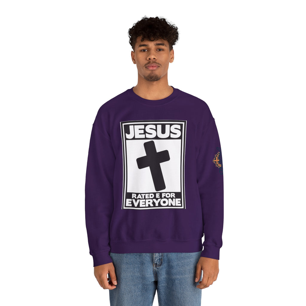 Jesus, Rated E for Everyone Sweatshirt - Gamer Faith Sweatshirt - Christian Video Game Parody Printify