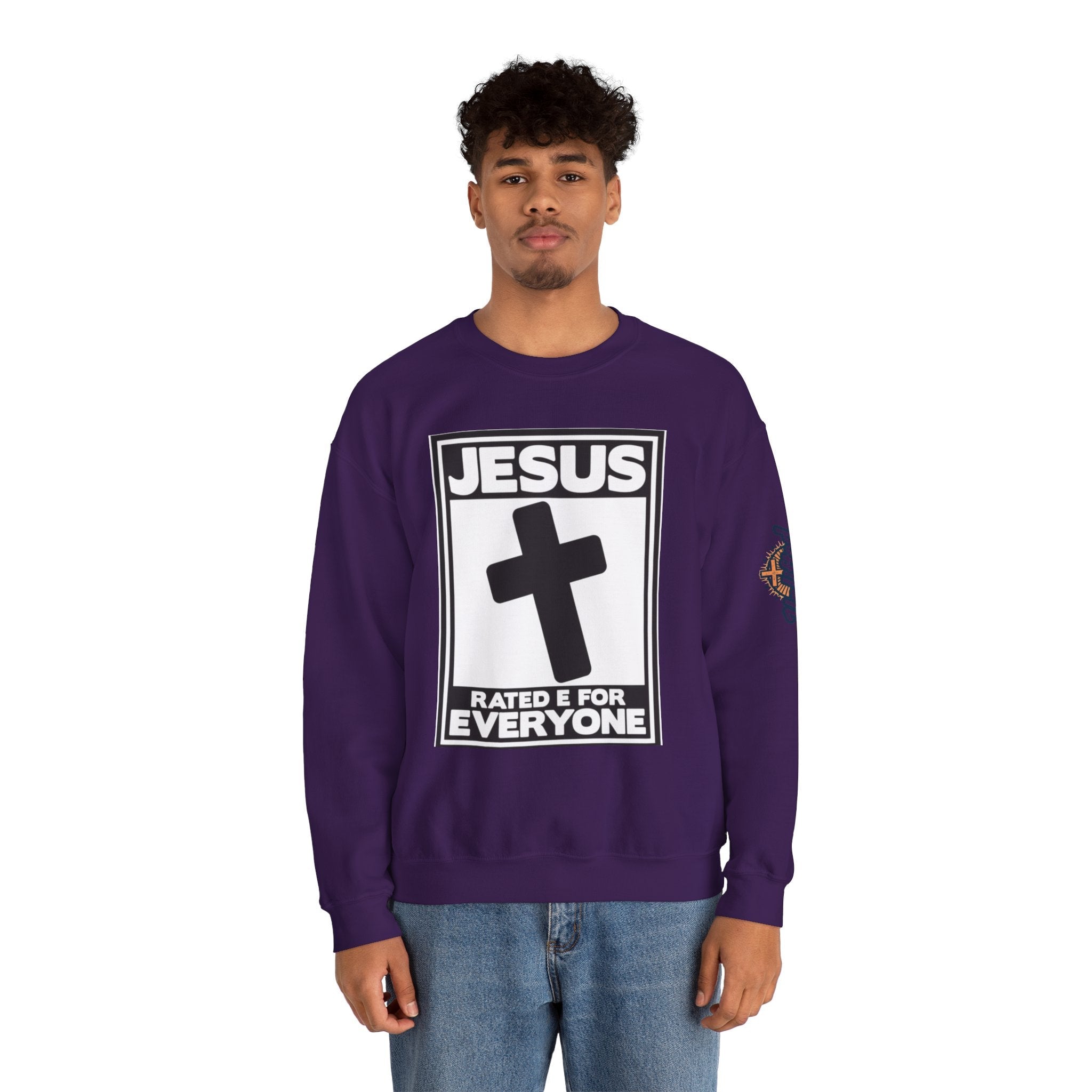 Jesus, Rated E for Everyone Sweatshirt - Gamer Faith Sweatshirt - Christian Video Game Parody Printify
