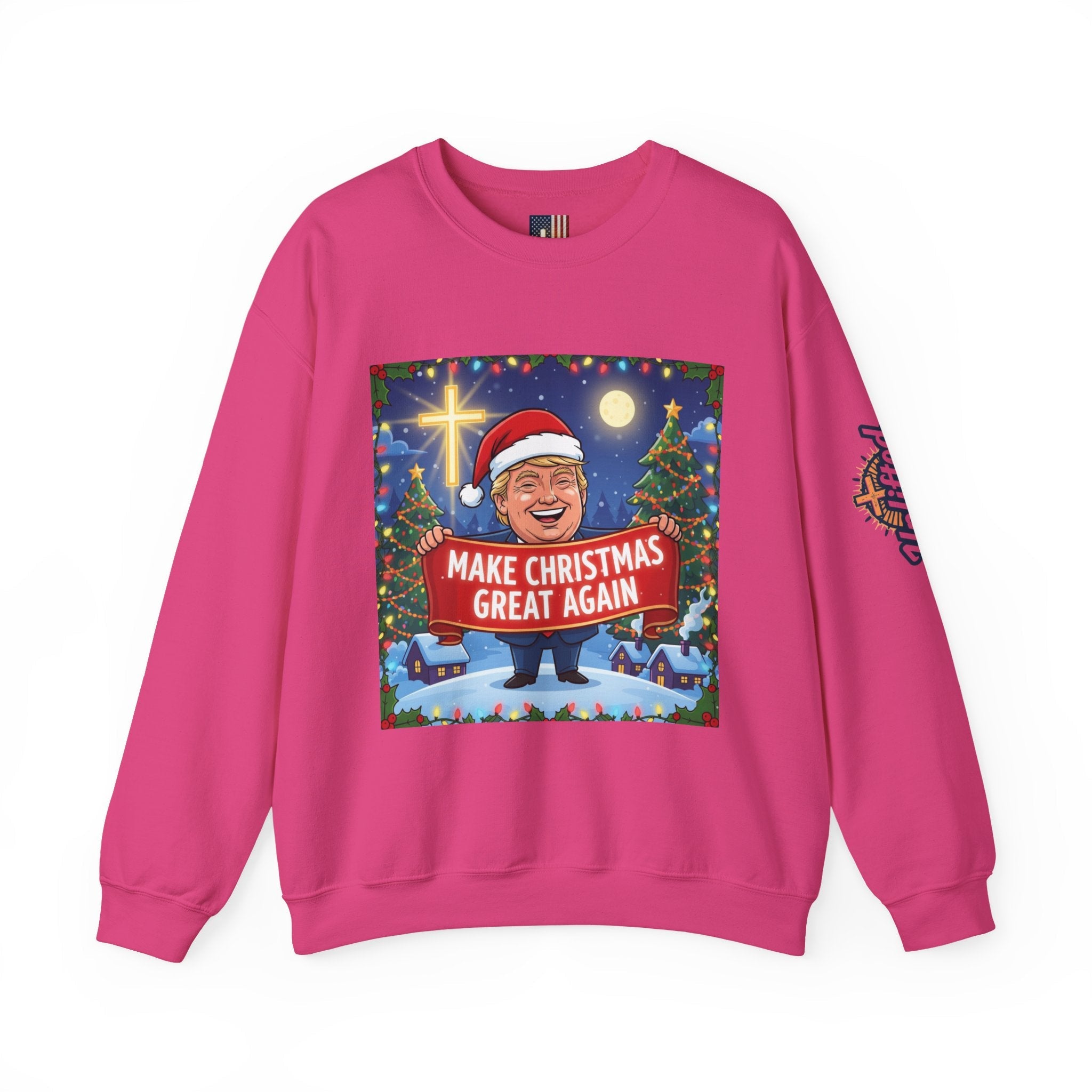 🎄 Make Christmas Great Again – Patriotic Christian Christmas Sweatshirt | Bold Holiday Faith Tee | Red & White Banner Design | Uplifted Gear Printify