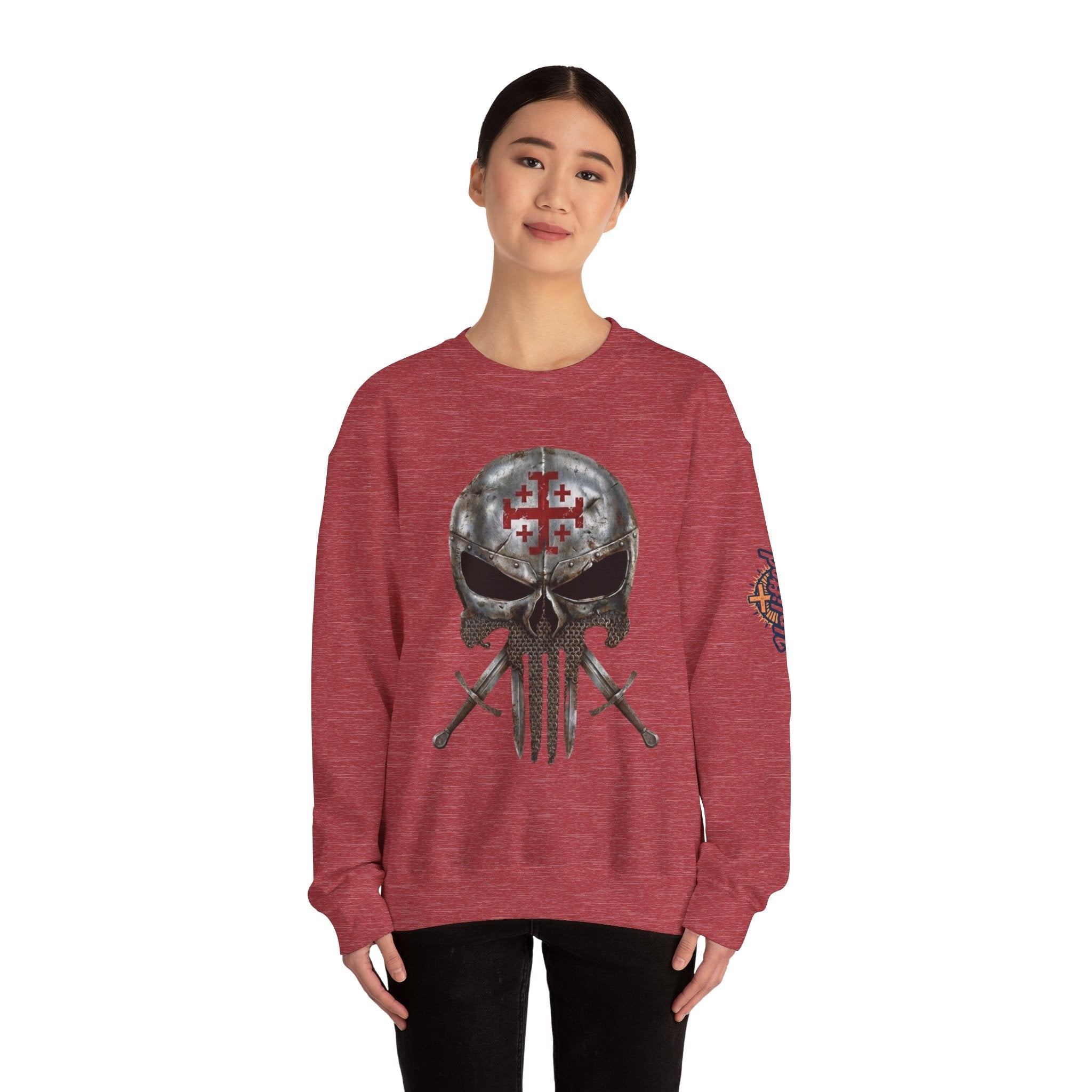 Crusader Knight Christian Skull Sweatshirt - Warrior Armor of God Sweatshirt Printify