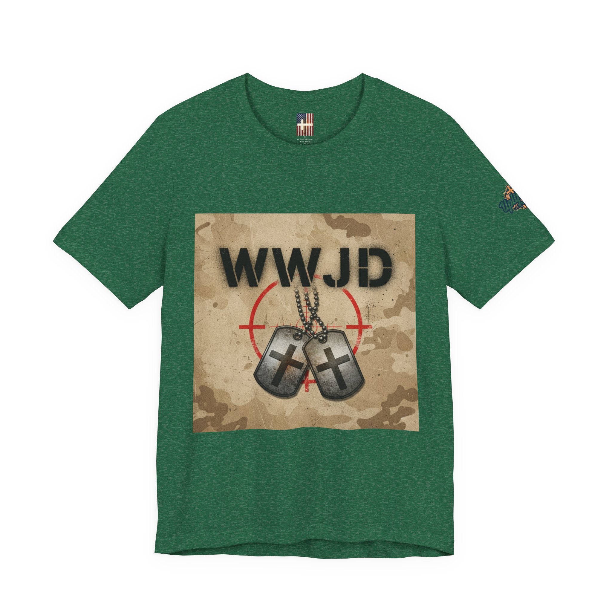 WWJD T-shirt – Military Dog Tags What Would Jesus Do Camo Christian T-shirt for Bold Faith & Streetwear Printify