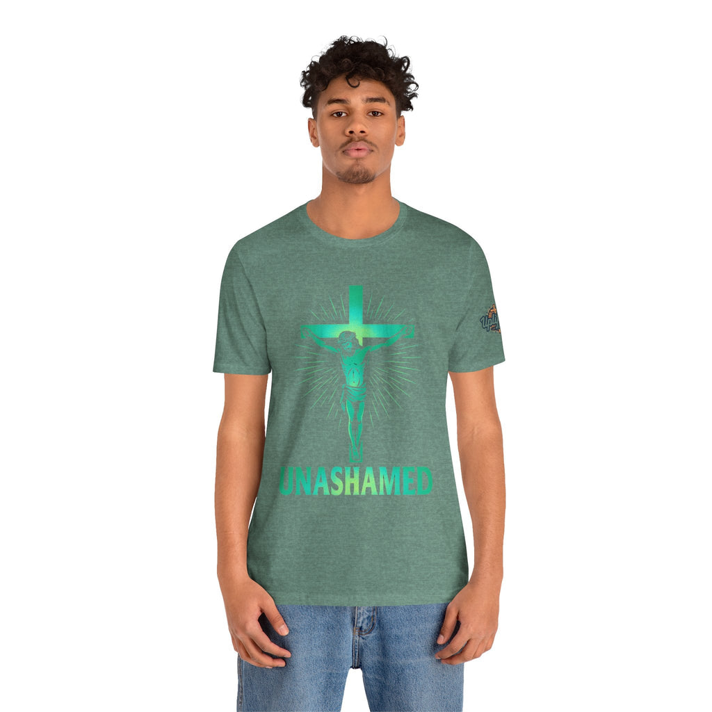 Unashamed T-shirt – Romans 1:16 Crucifixion Christian t-shirt for Bold Unwavering Faith Printify