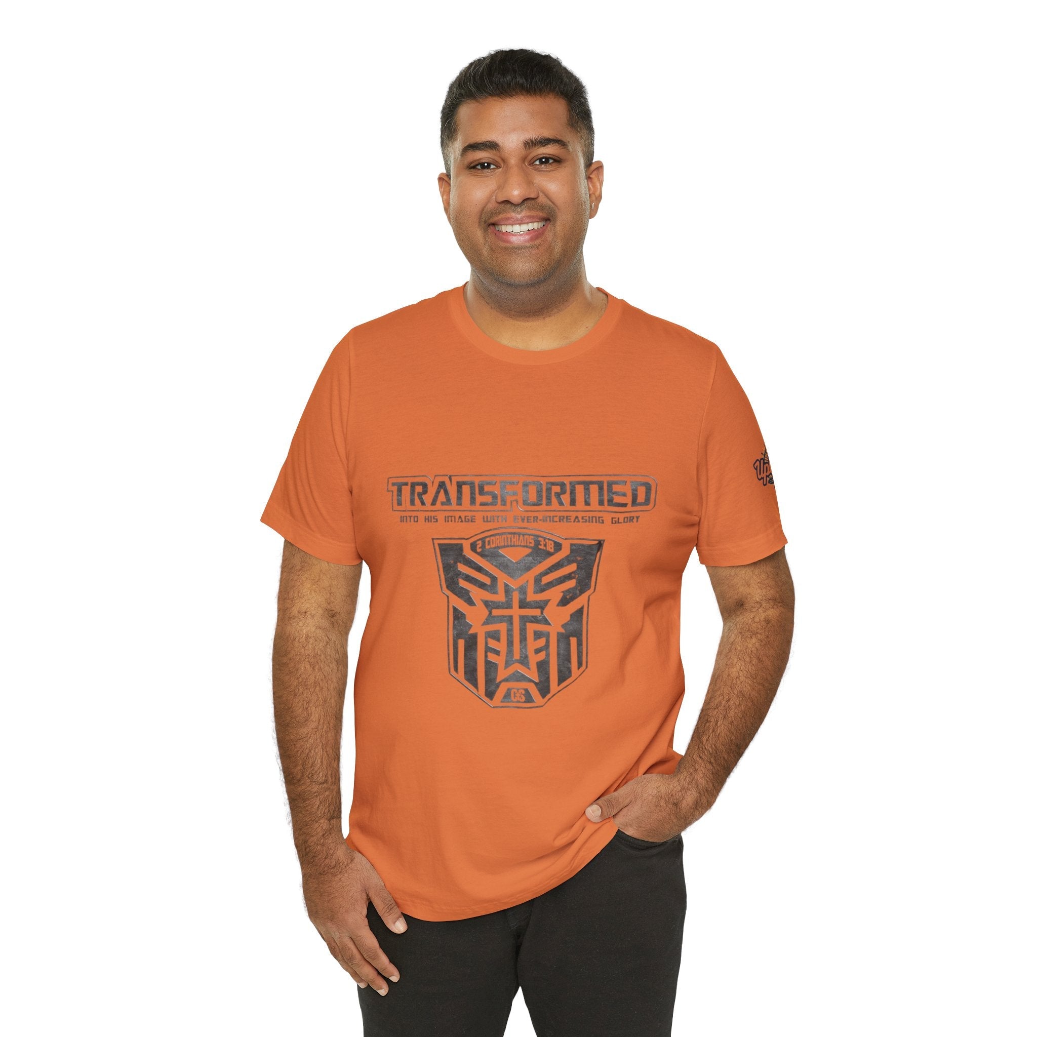 Transformer Logo Christian T-shirt | 2 Corinthians 3:18 Bible Verse T-shirt Printify