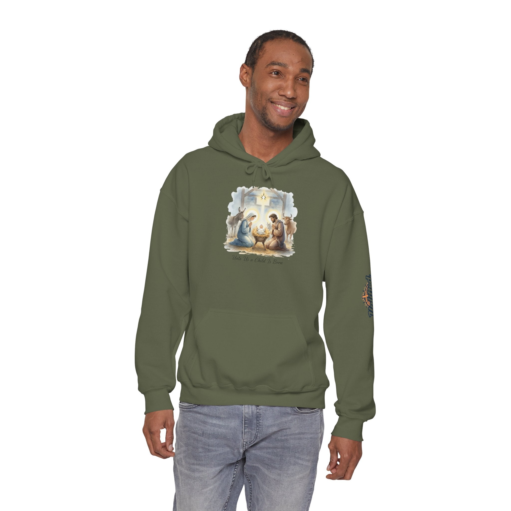 Unto Us a Child is Born Hoodie – Isaiah 9:6 Nativity Manger Scene Christian Christmas Sweatshirt for Holy Night Faith Printify