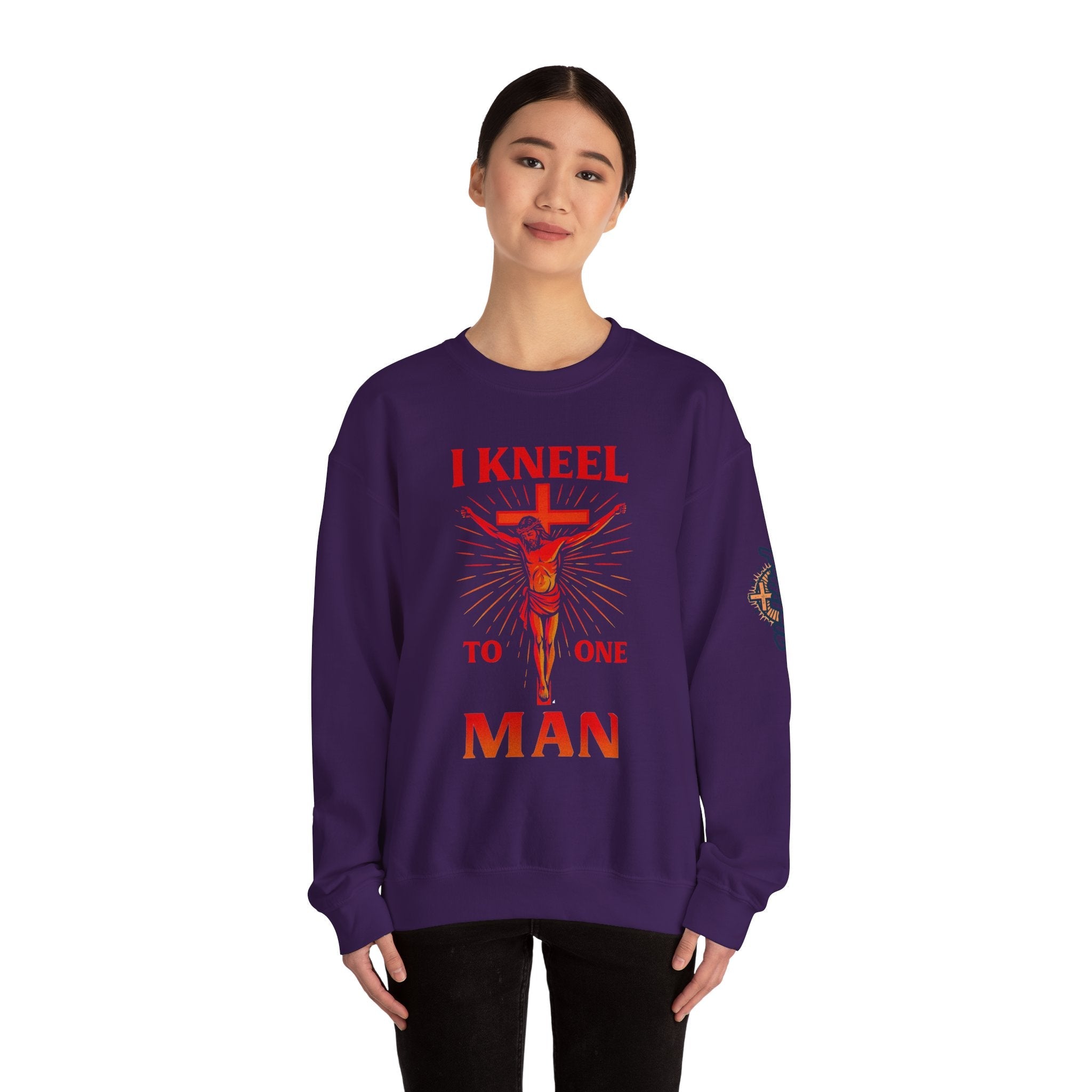 I Kneel to One Man Sweatshirt – Crucifixion Christian Sweatshirt for Unashamed Devotion & Bold Faith Printify