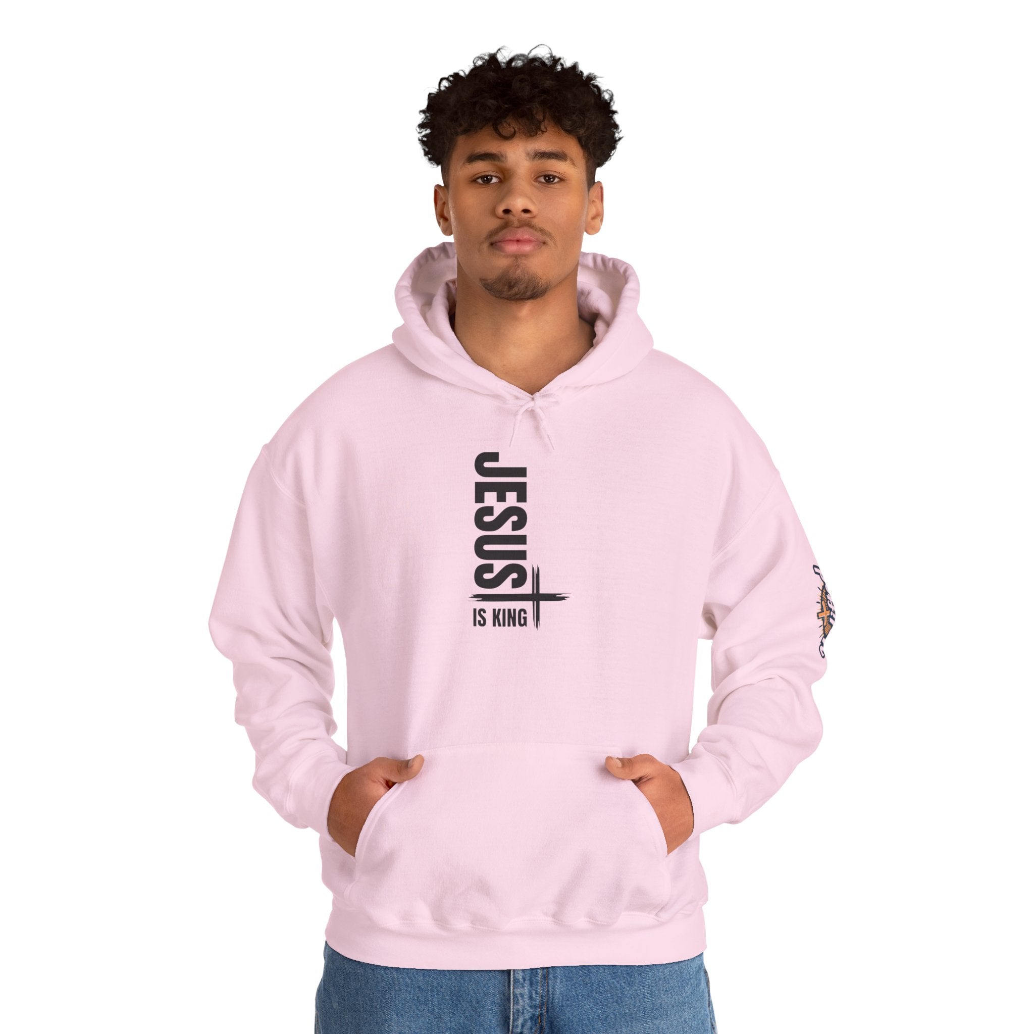 Jesus Is King Hoodie | Modern Typographic Cross Christian Hoodie Printify