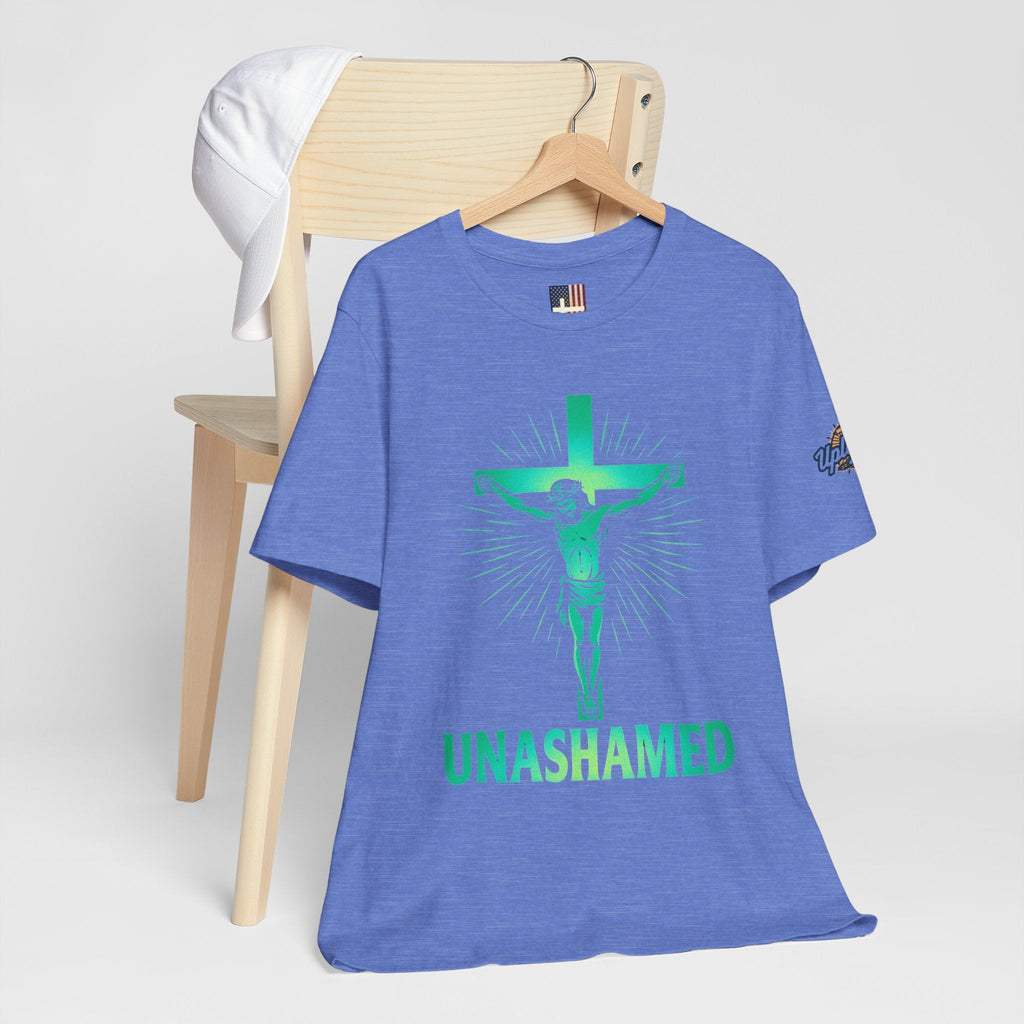 Unashamed T-shirt – Romans 1:16 Crucifixion Christian t-shirt for Bold Unwavering Faith Printify