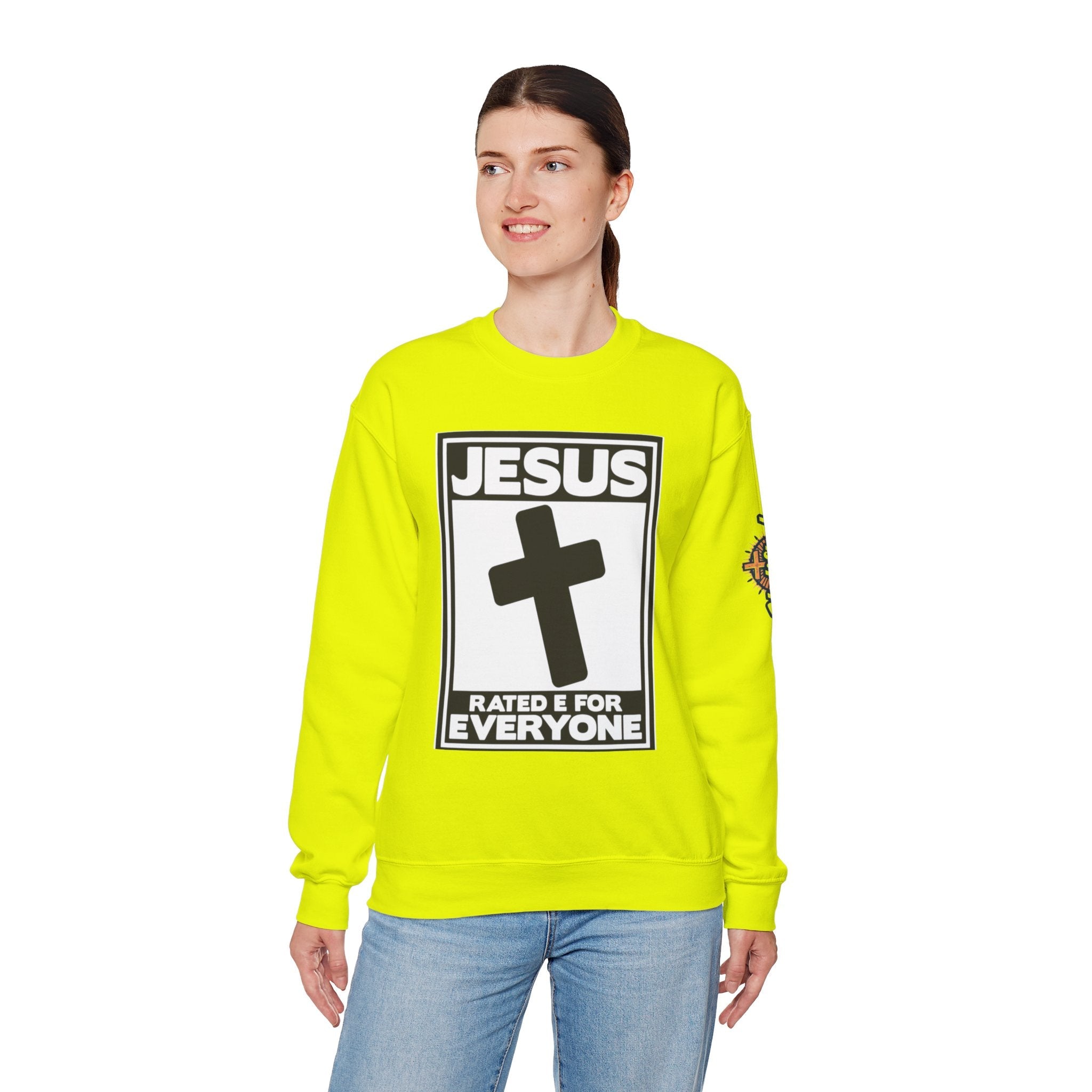Jesus, Rated E for Everyone Sweatshirt - Gamer Faith Sweatshirt - Christian Video Game Parody Printify