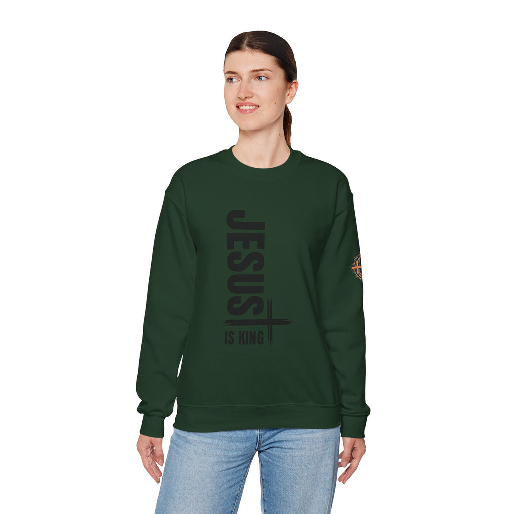 Jesus Is King Sweatshirt | Modern Typographic Cross Christian Sweatshirt Printify