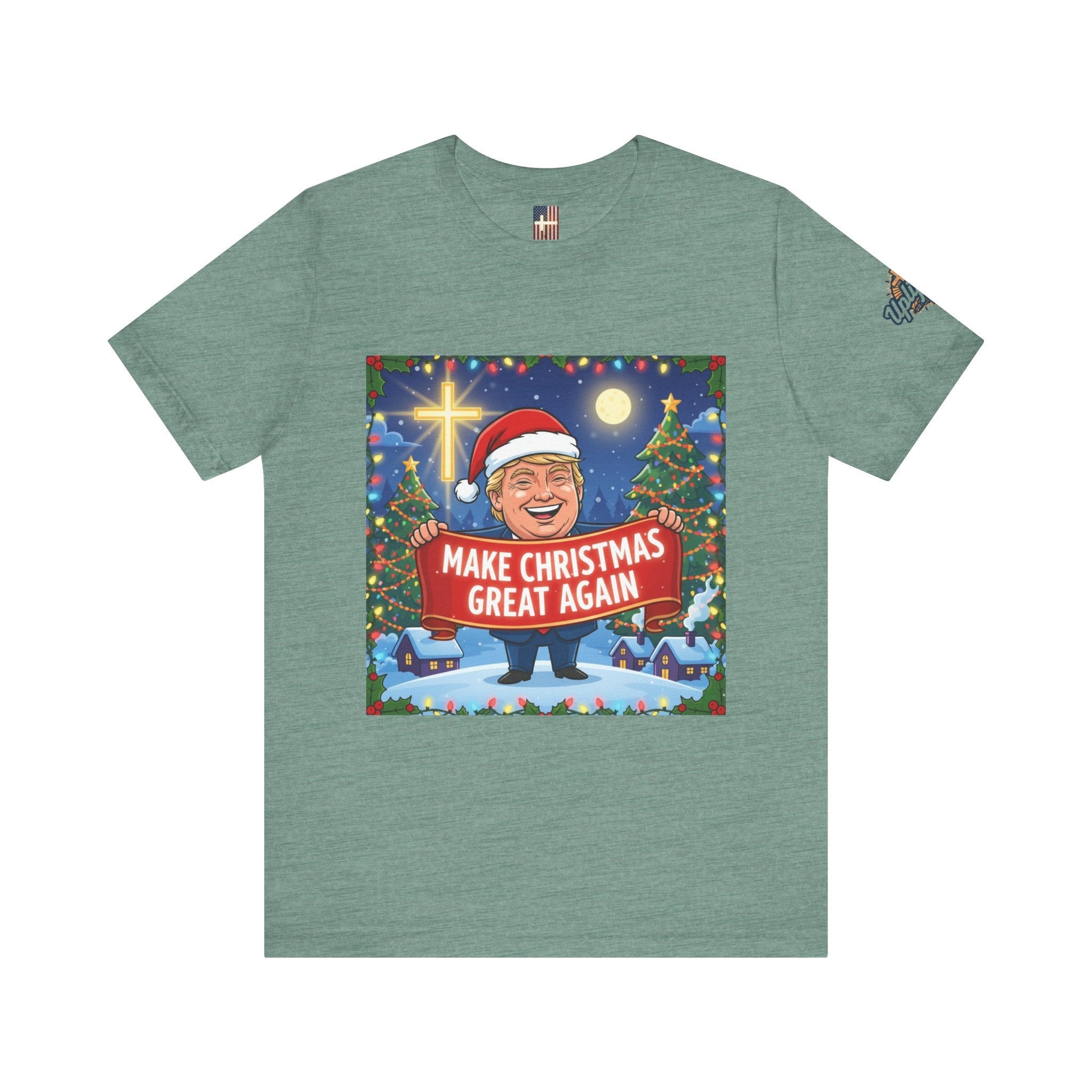 🎄 Make Christmas Great Again – Patriotic Christian Christmas T-Shirt | Bold Holiday Faith Tee | Red & White Banner Design | Uplifted Gear Printify