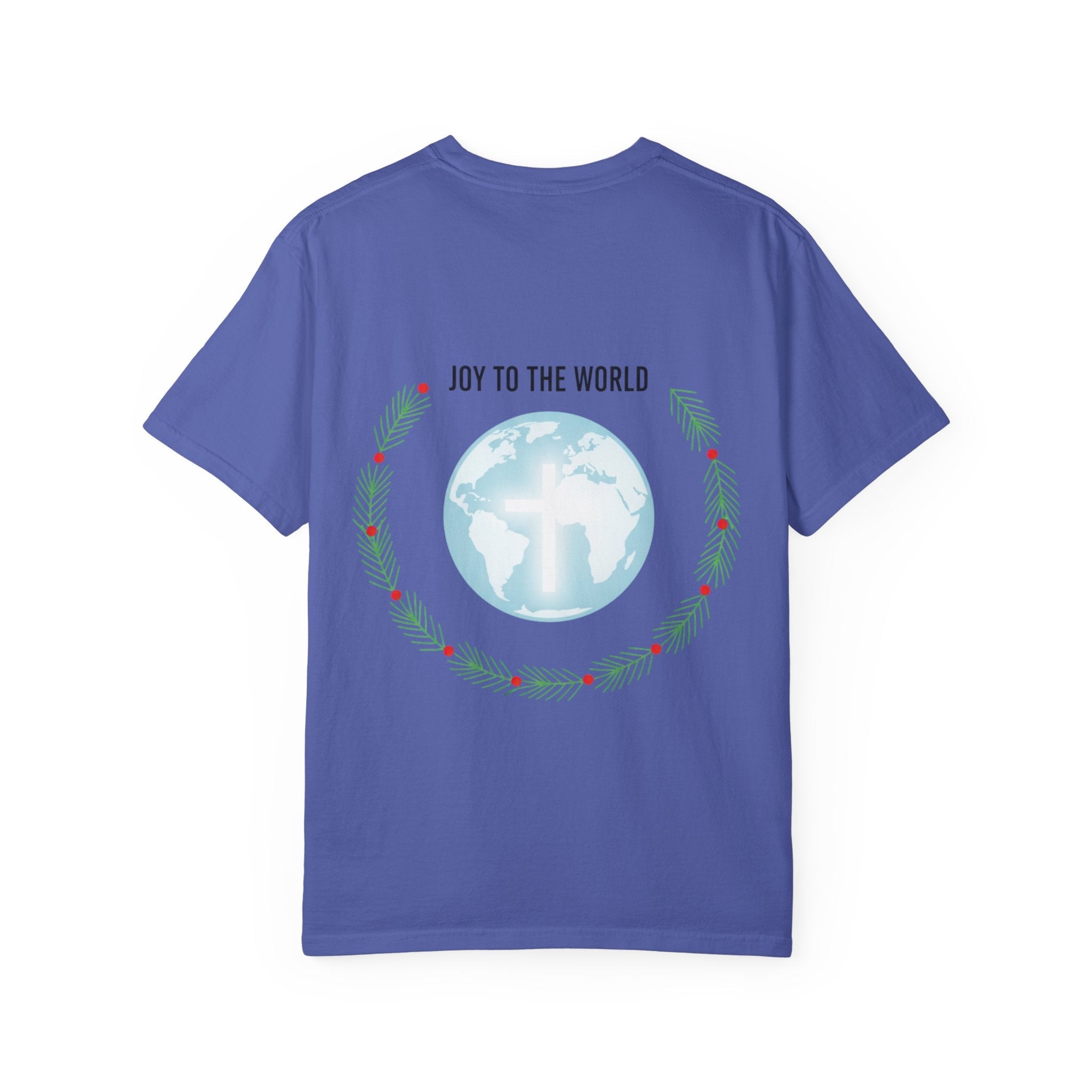 Joy to the World T-shirt – Wreath Earth Nativity Christian Christmas T-shirt for Isaiah 9:6 Holiday Faith & Festive Joy Printify