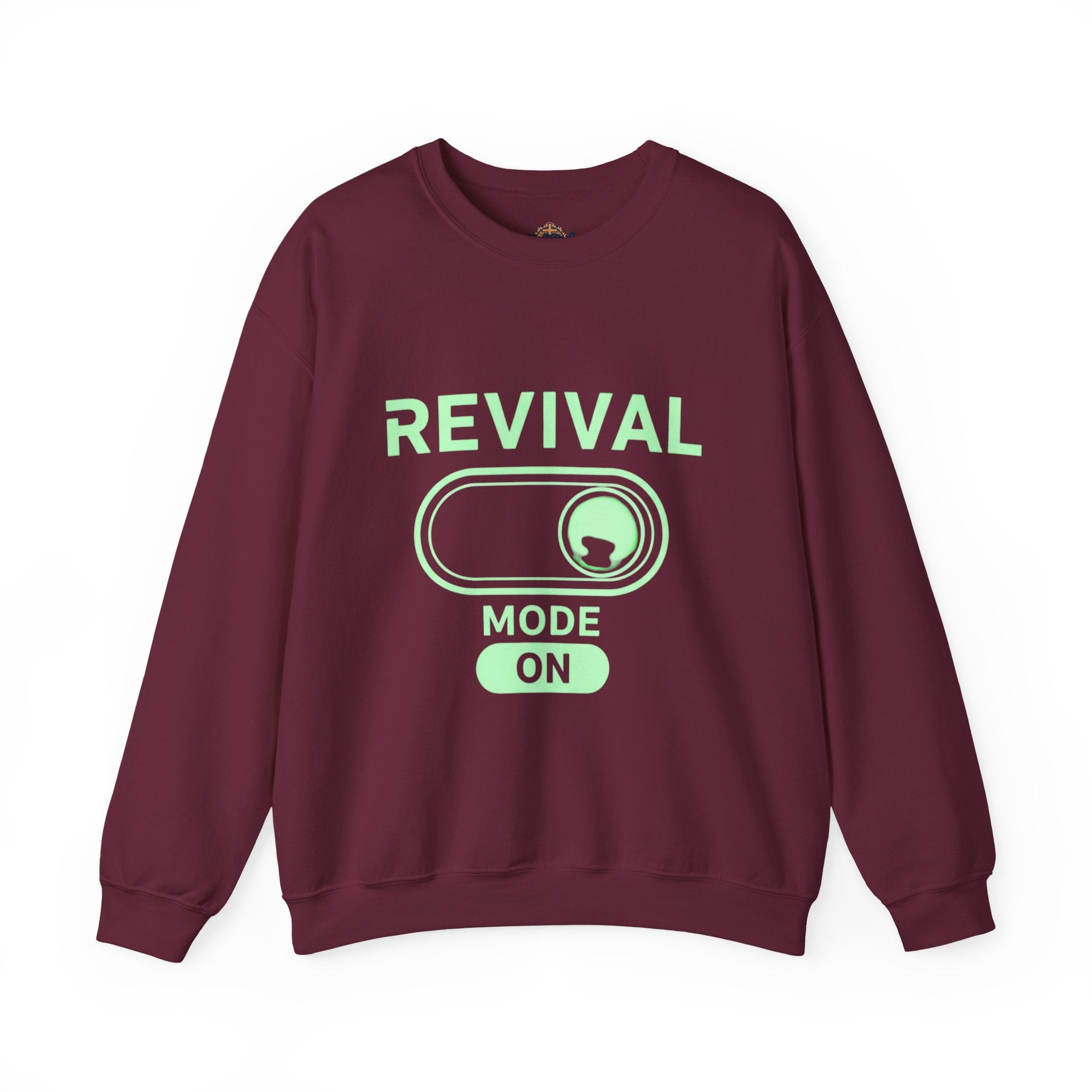 🔥 Revival Mode: ON – Christian Techwear Sweatshirt | Glowing Green Faith Switch | Futuristic Jesus Shirt | Activate Your Spiritual Awakening | Uplifted Gear Printify