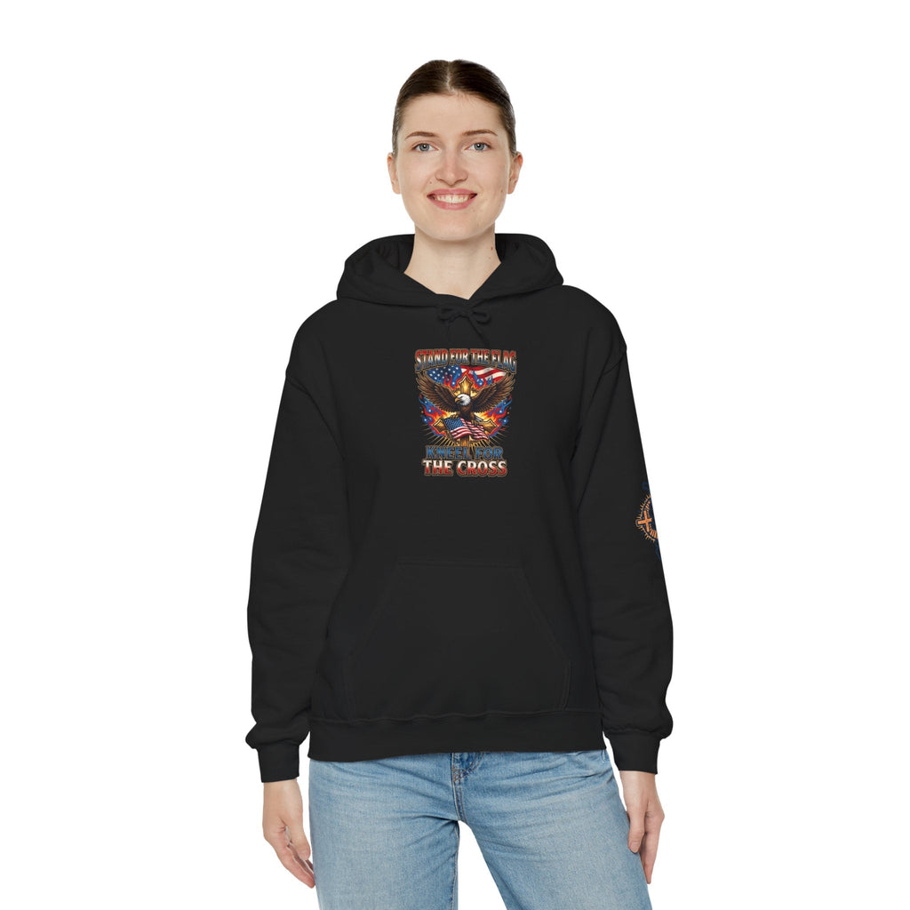 Stand for the Flag Kneel for the Cross Hoodie | Patriotic Eagle Hoodie Printify