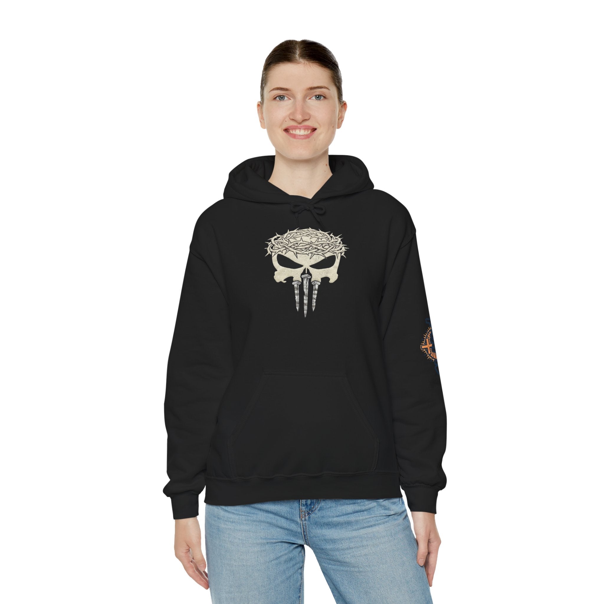 Christian Skull Hoodie - Crown of Thorns & Nails - Warrior Faith Hoodie Printify