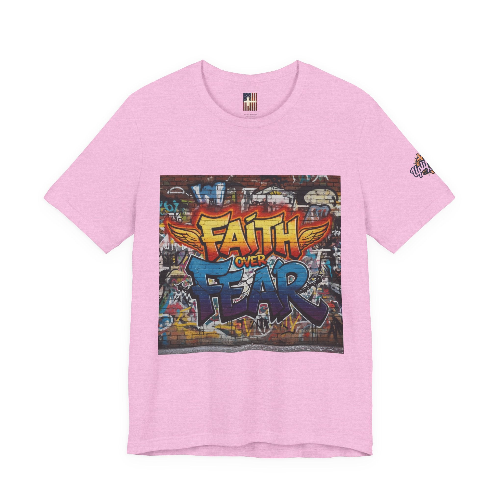 Faith Over Fear T-shirt – Graffiti Wall Christian T-shirt for Bold 2 Corinthians 5:7 Streetwear & Unshakable Faith Printify