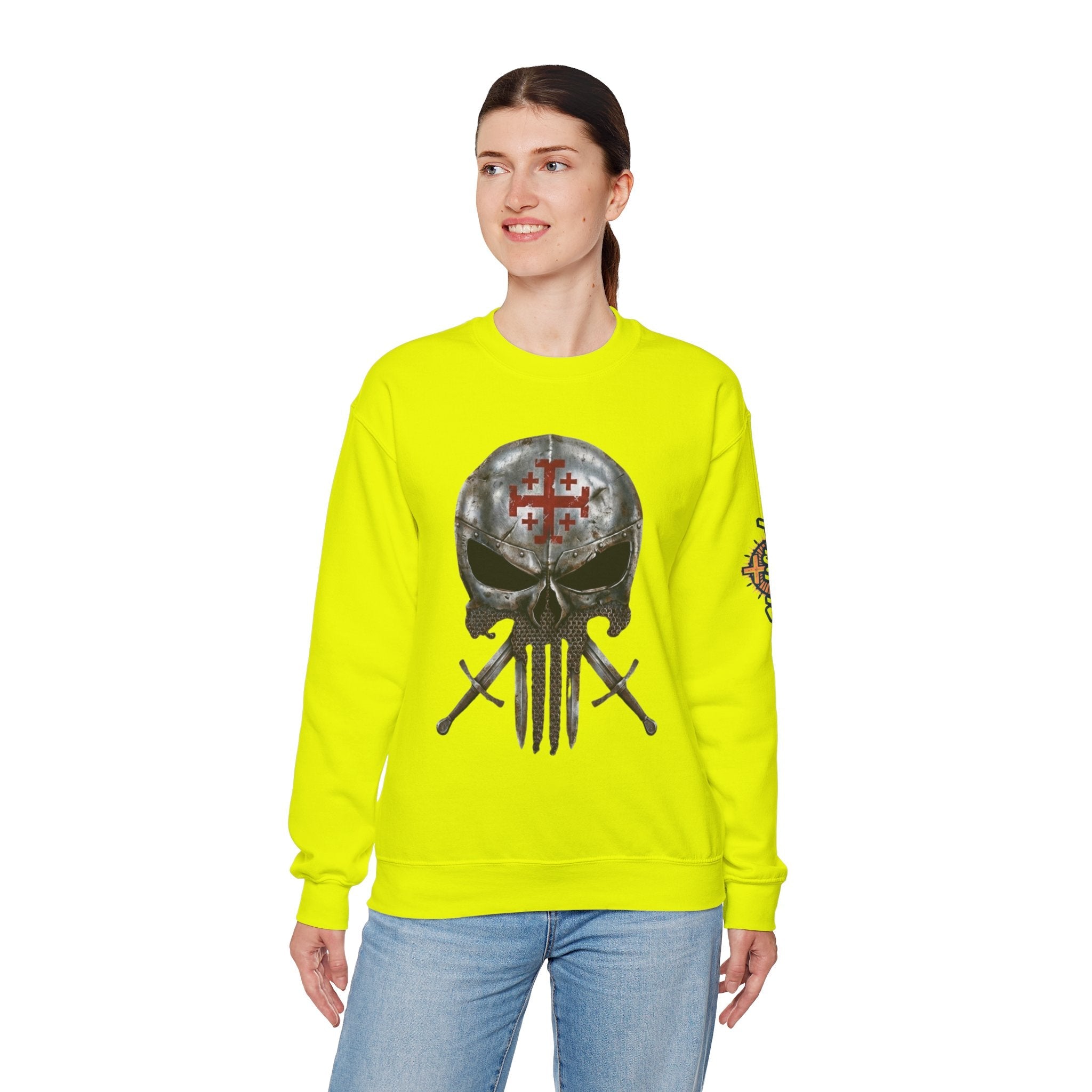 Crusader Knight Christian Skull Sweatshirt - Warrior Armor of God Sweatshirt Printify