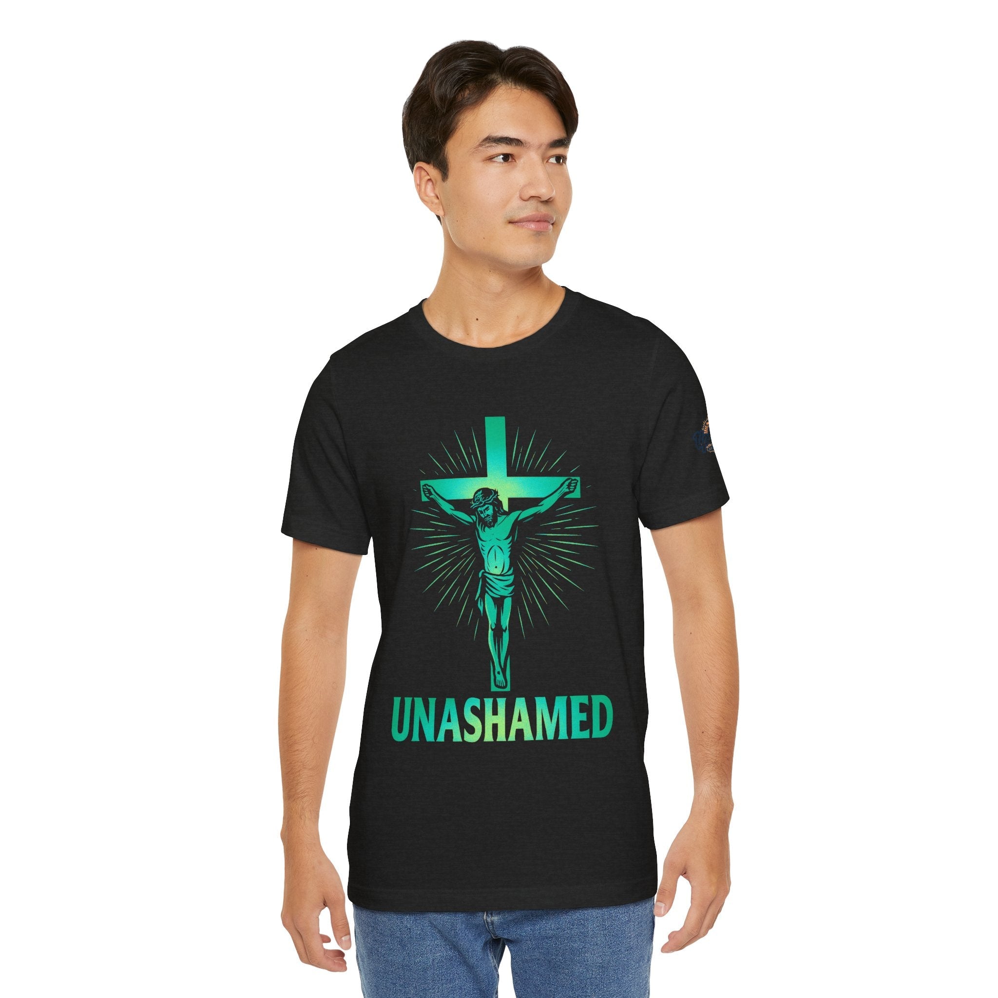 Unashamed T-shirt – Romans 1:16 Crucifixion Christian t-shirt for Bold Unwavering Faith Printify