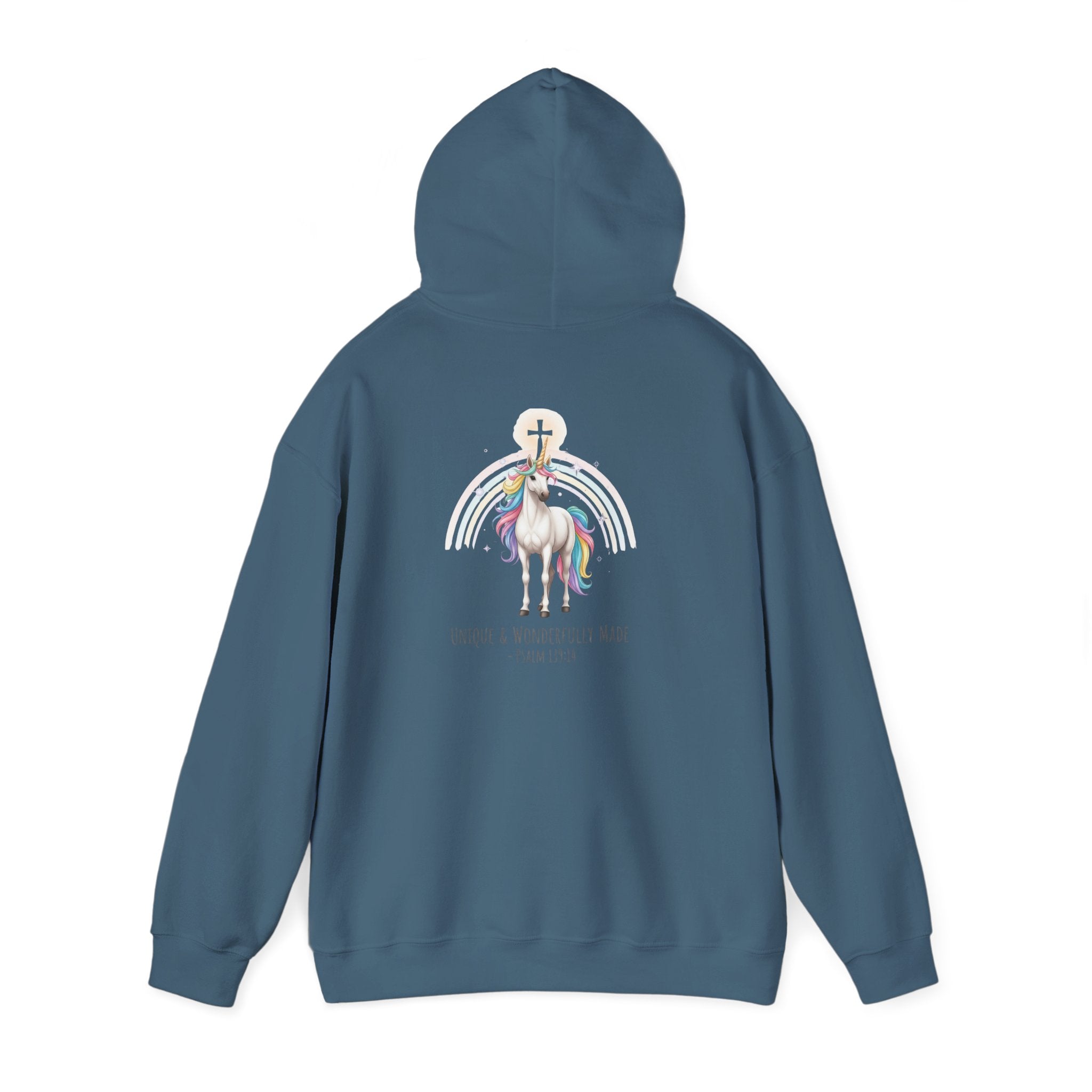 Unique Unicorn Hoodie – Rainbow Cross Psalm 139:14 Christian Hoodie for Wonderfully Made Printify
