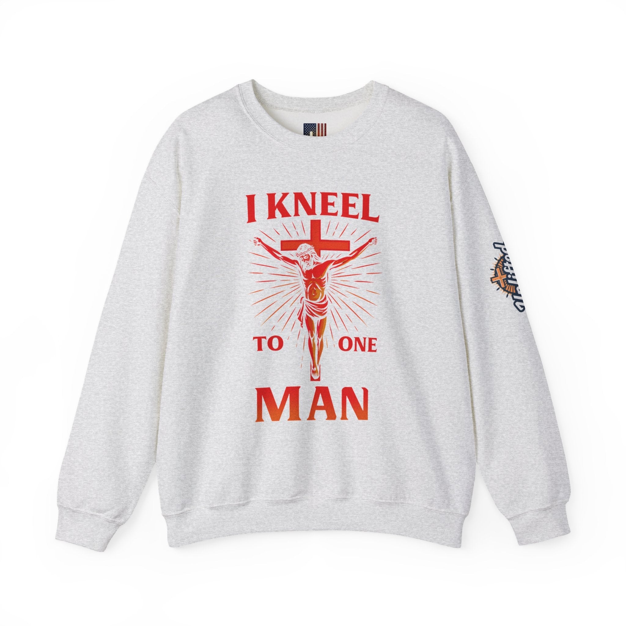 I Kneel to One Man Sweatshirt – Crucifixion Christian Sweatshirt for Unashamed Devotion & Bold Faith Printify