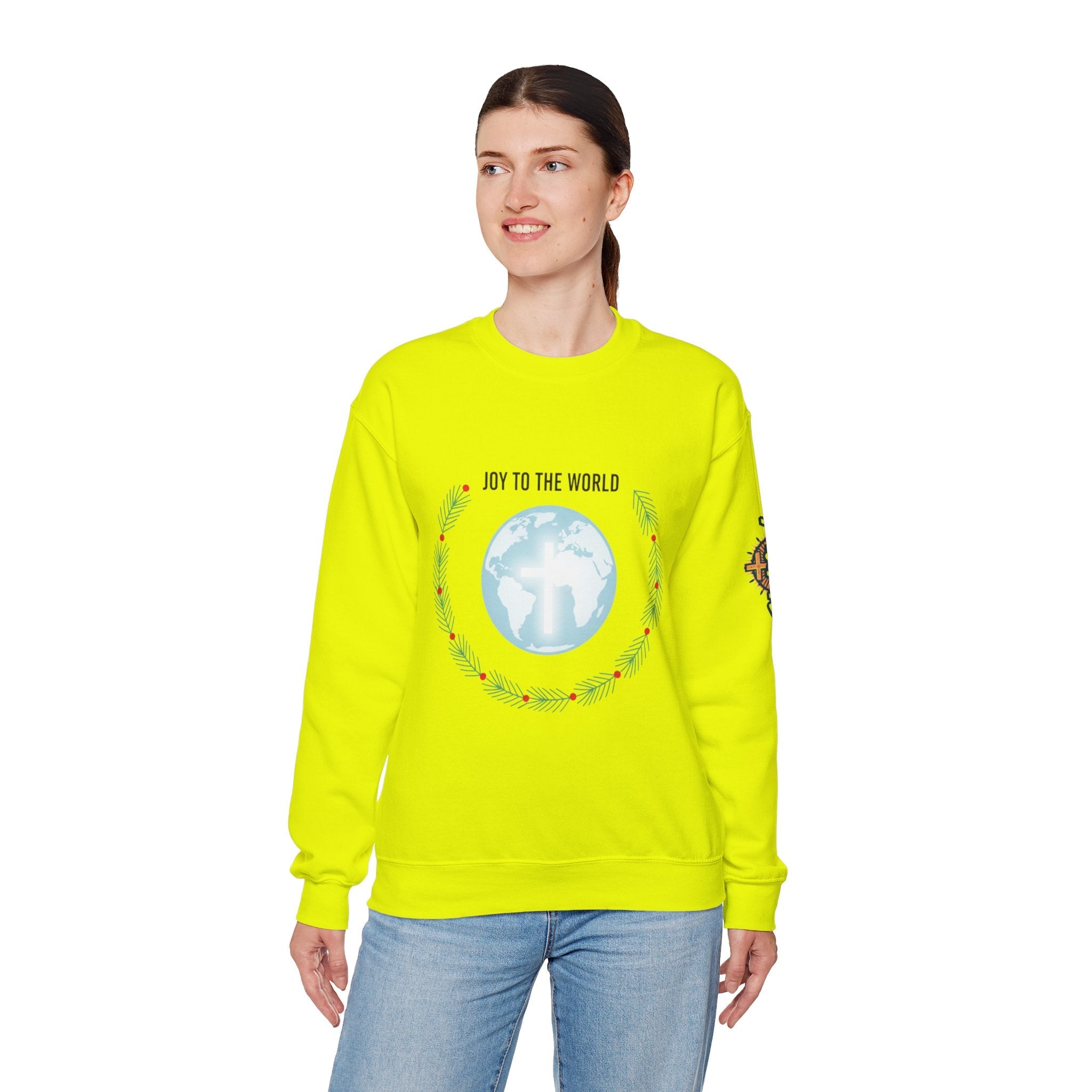 Joy to the World Sweatshirt – Wreath Earth Nativity Christian Christmas Sweatshirt for Isaiah 9:6 Holiday Faith & Festive Joy Printify