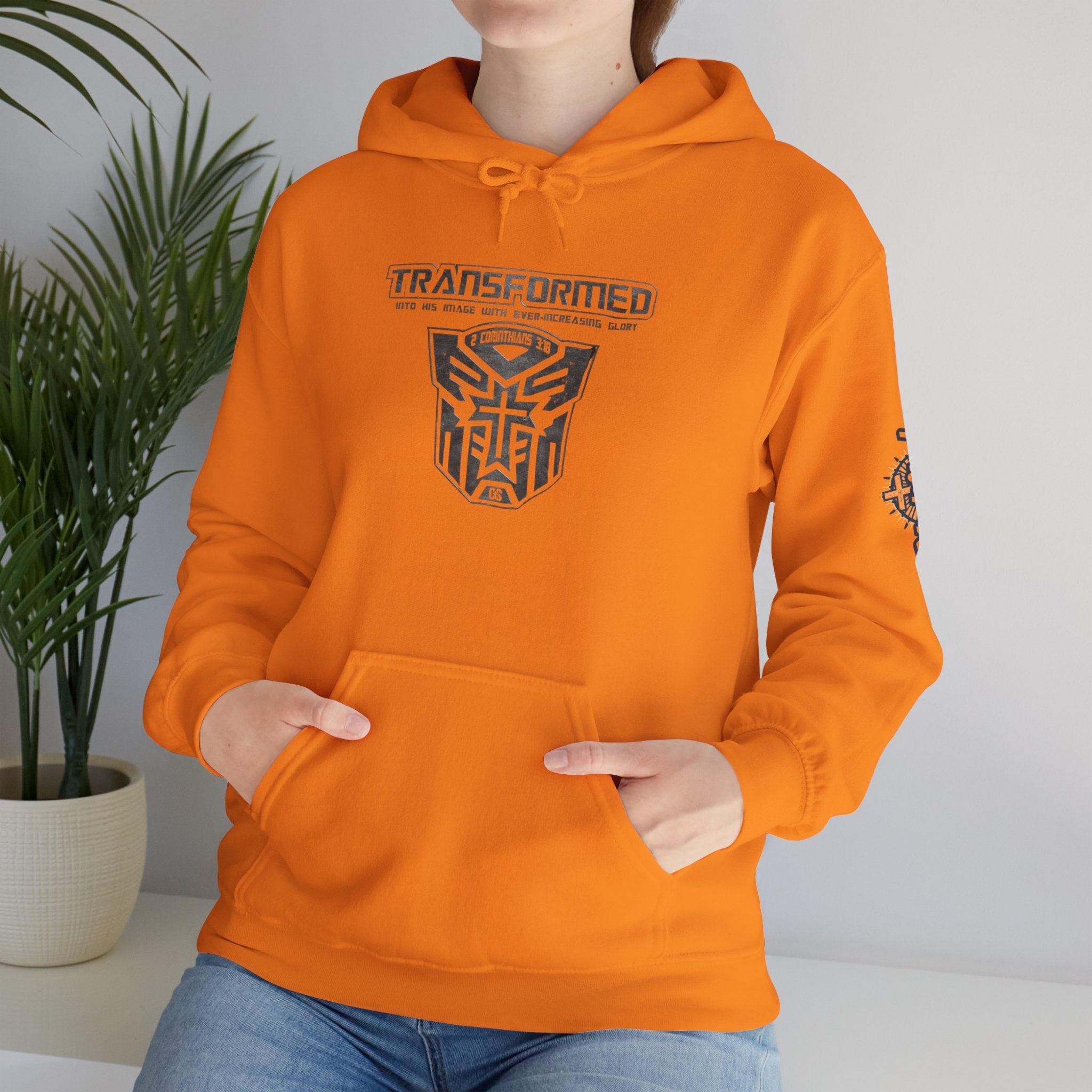 Transformer Logo Christian Hoodie | 2 Corinthians 3:18 Bible Verse Hoodie Printify