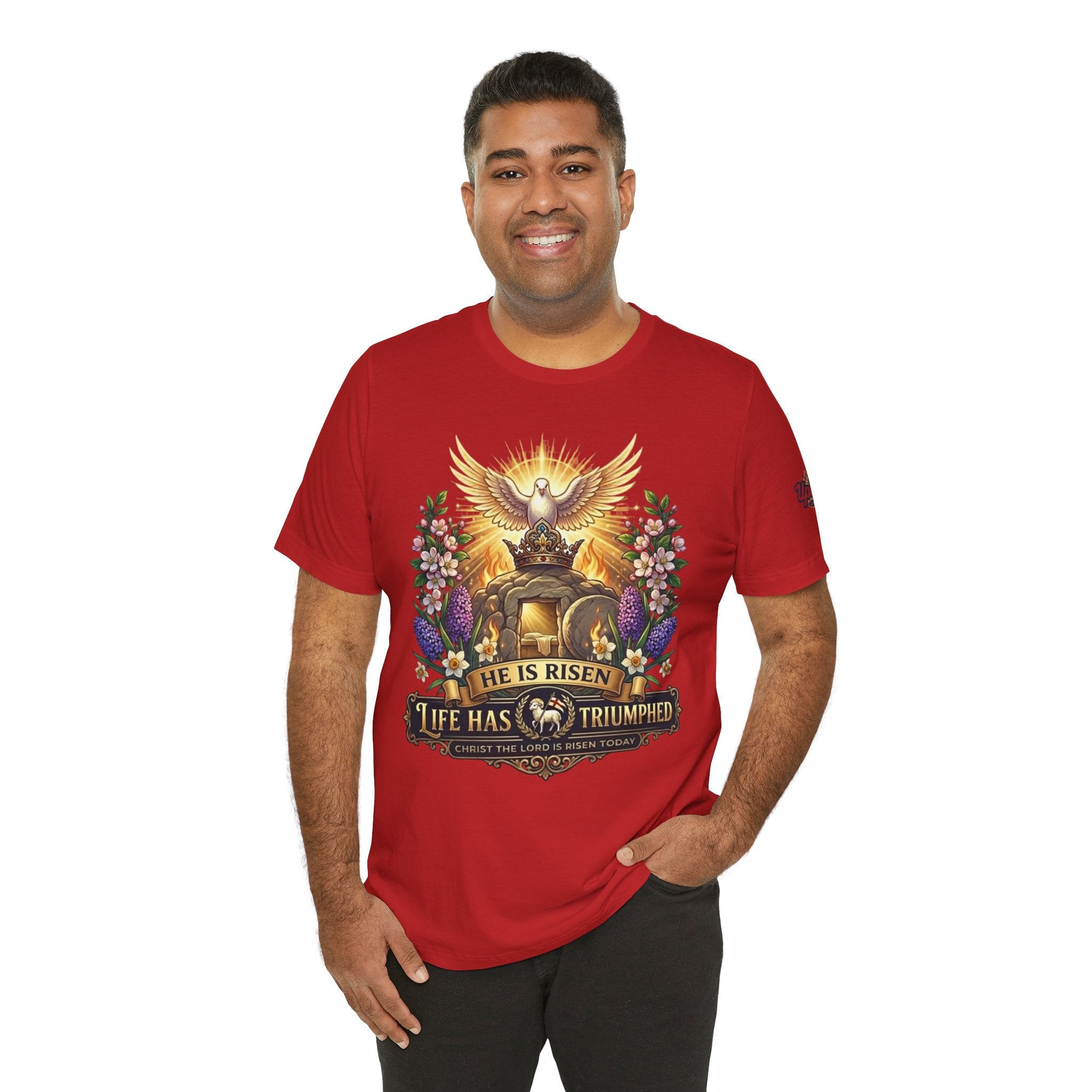 He Is Risen "Life Has Triumphed" T-Shirt — Easter Resurrection Christian Tee Printify