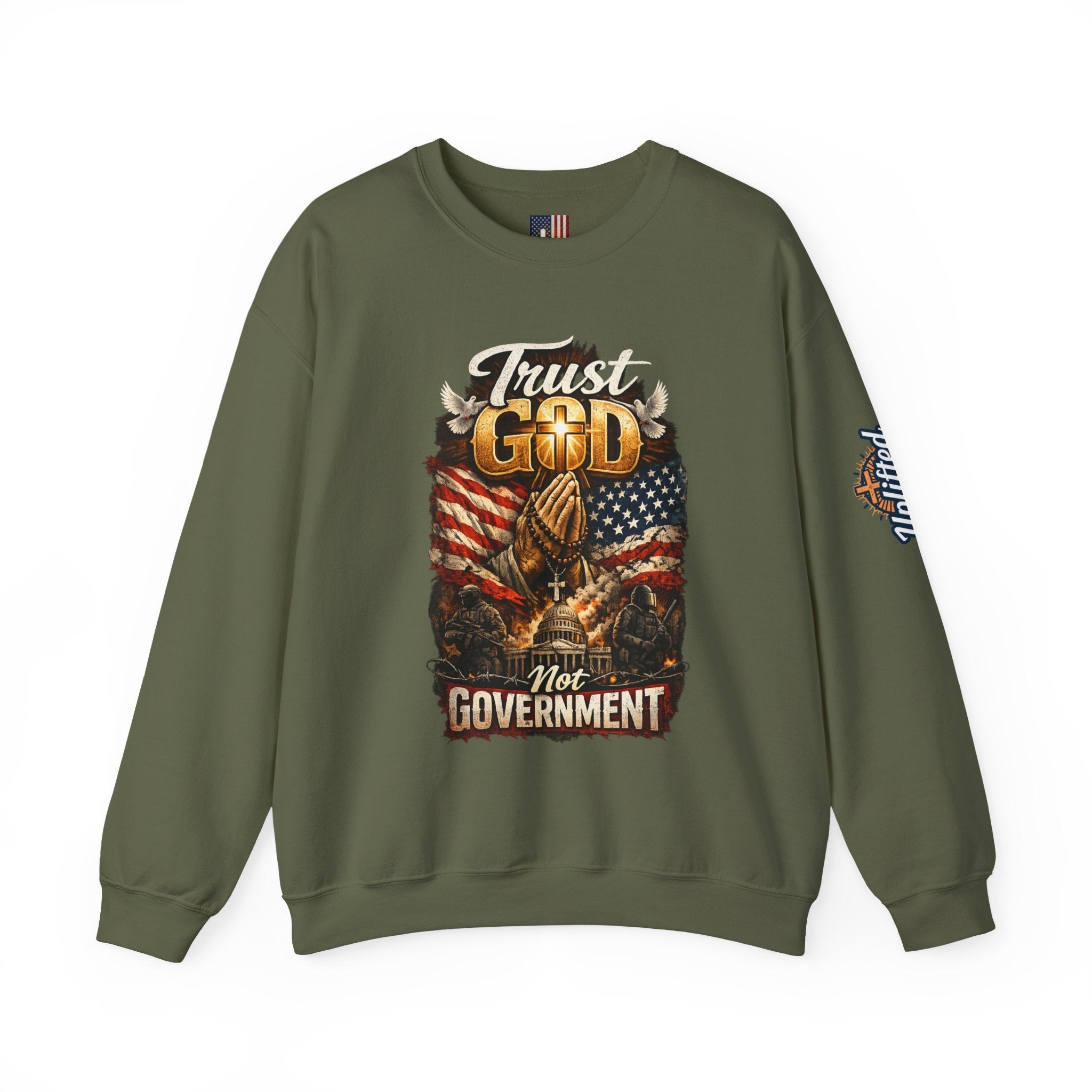 Trust God Not Government Sweatshirt — Vintage Patriotic Christian Sweatshirt Printify
