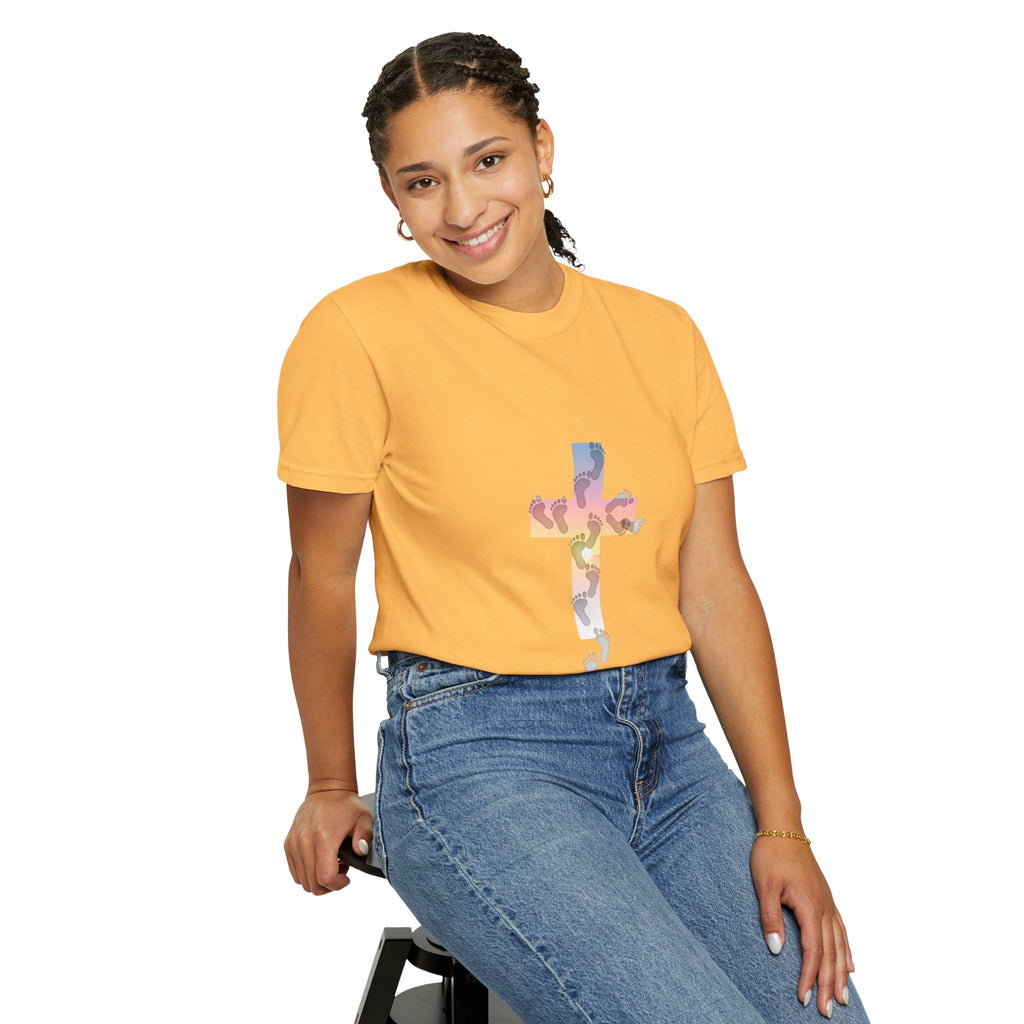 Walk by Faith T-Shirt – Cross & Footprints Christian Tee for Bold Believers Printify