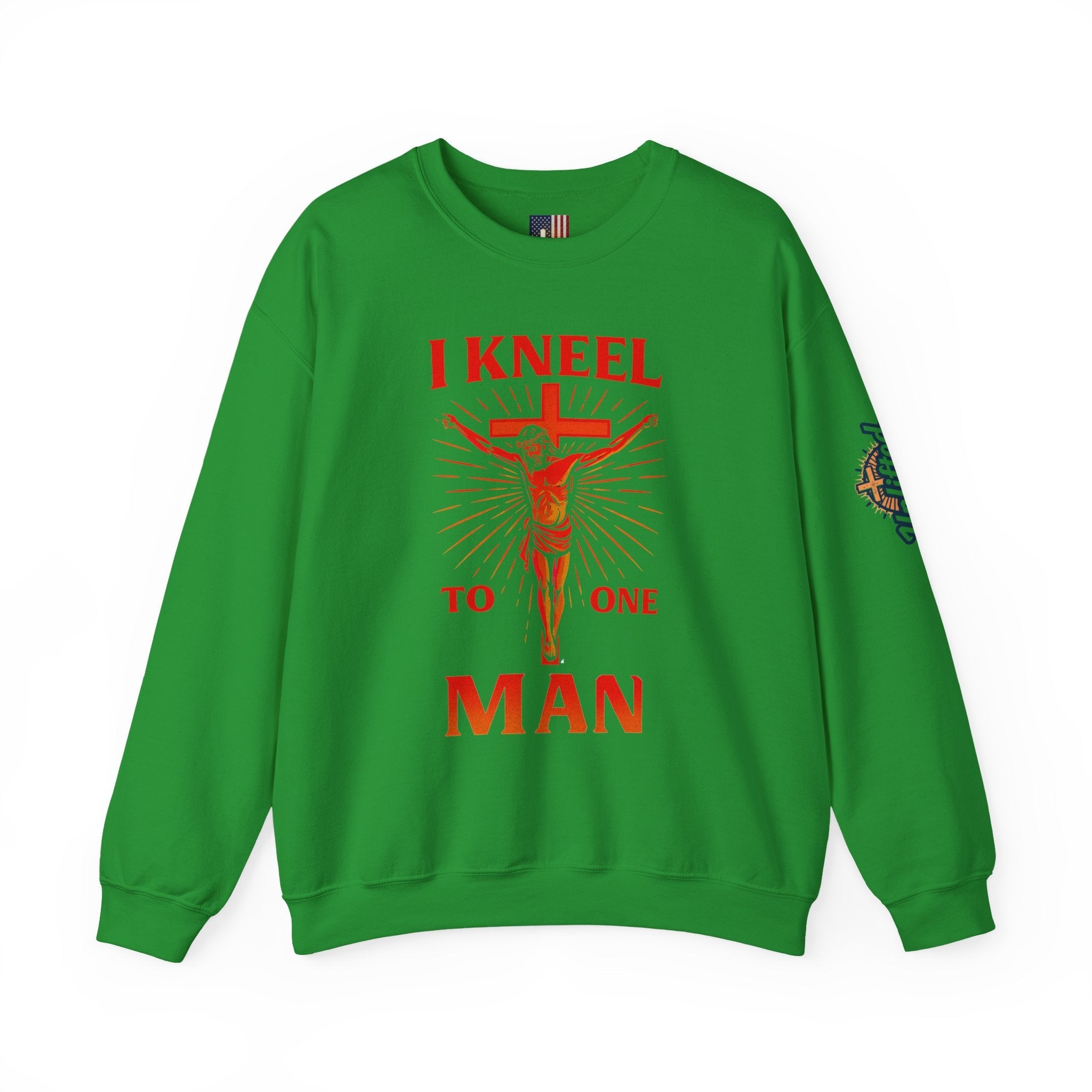 I Kneel to One Man Sweatshirt – Crucifixion Christian Sweatshirt for Unashamed Devotion & Bold Faith Printify