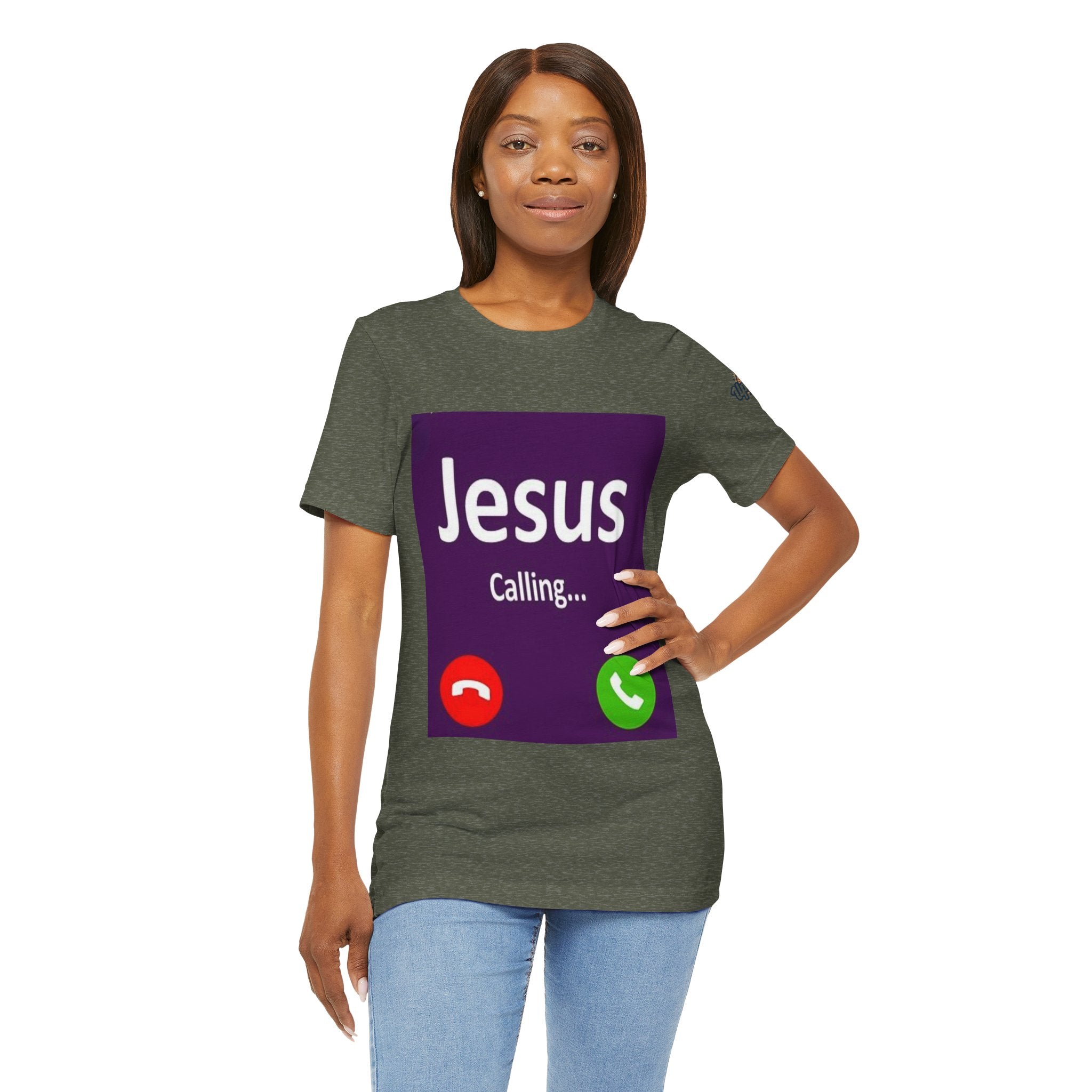 Jesus Calling T-shirt – Funny Cell Phone Screen Christian T-shirt for Divine Connection & Faith Humor Printify