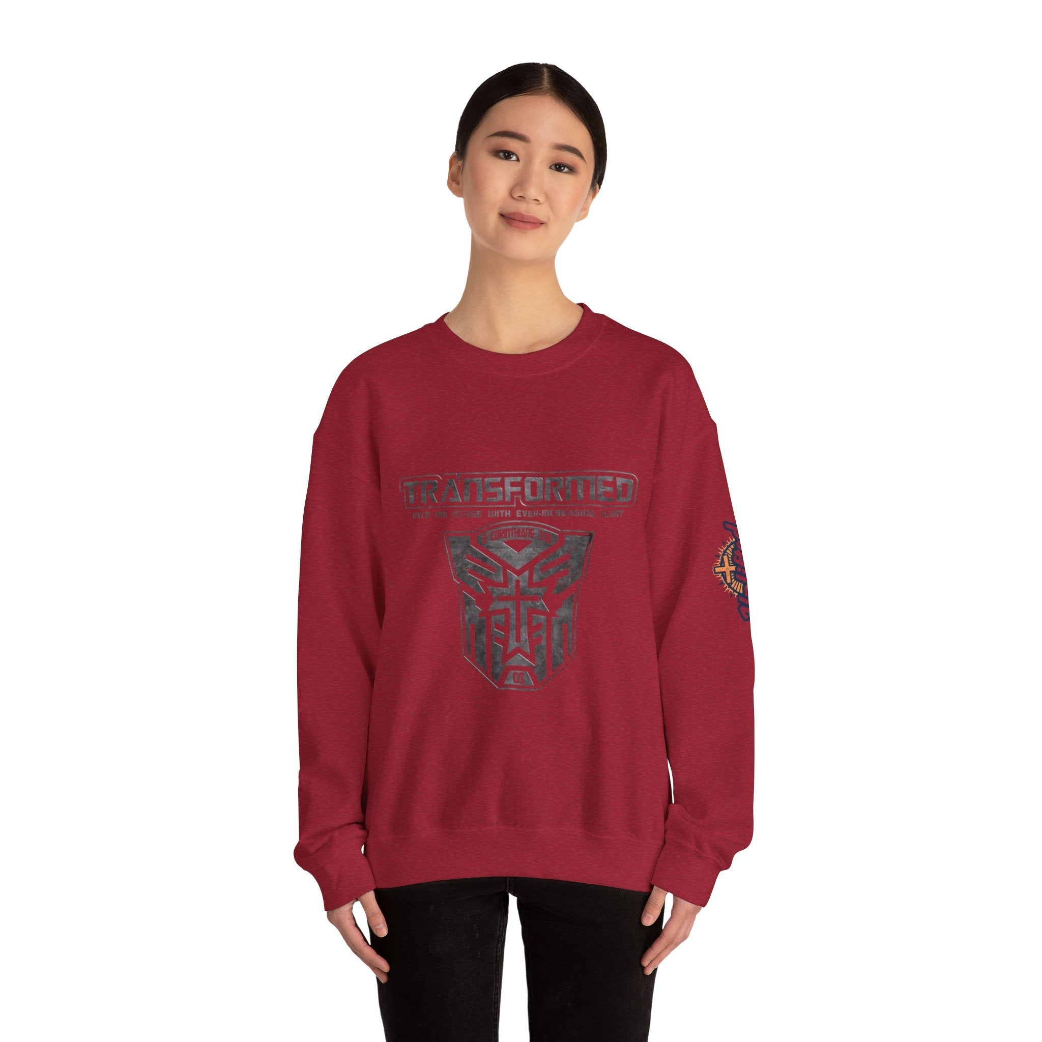 Transformer Logo Christian Sweatshirt | 2 Corinthians 3:18 Bible Verse Sweatshirt Printify