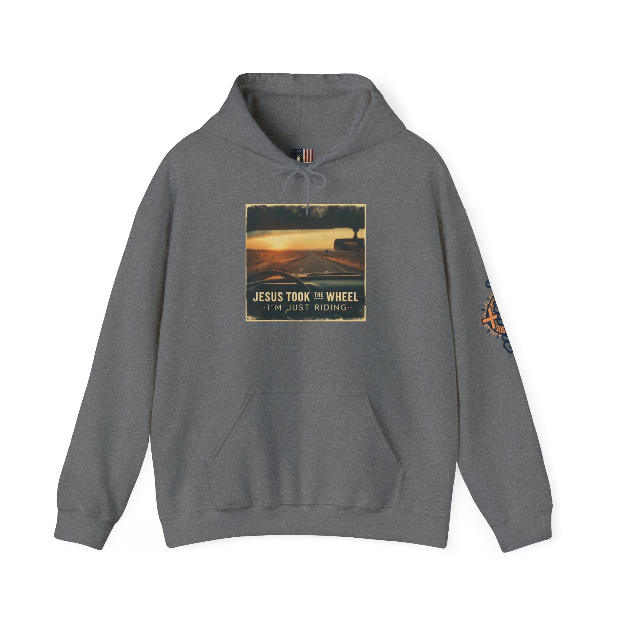 Jesus Took the Wheel I'm Just Riding Hoodie – Funny Christian Convertible Car Sweatshirt for Surrendered Faith & Humor Printify