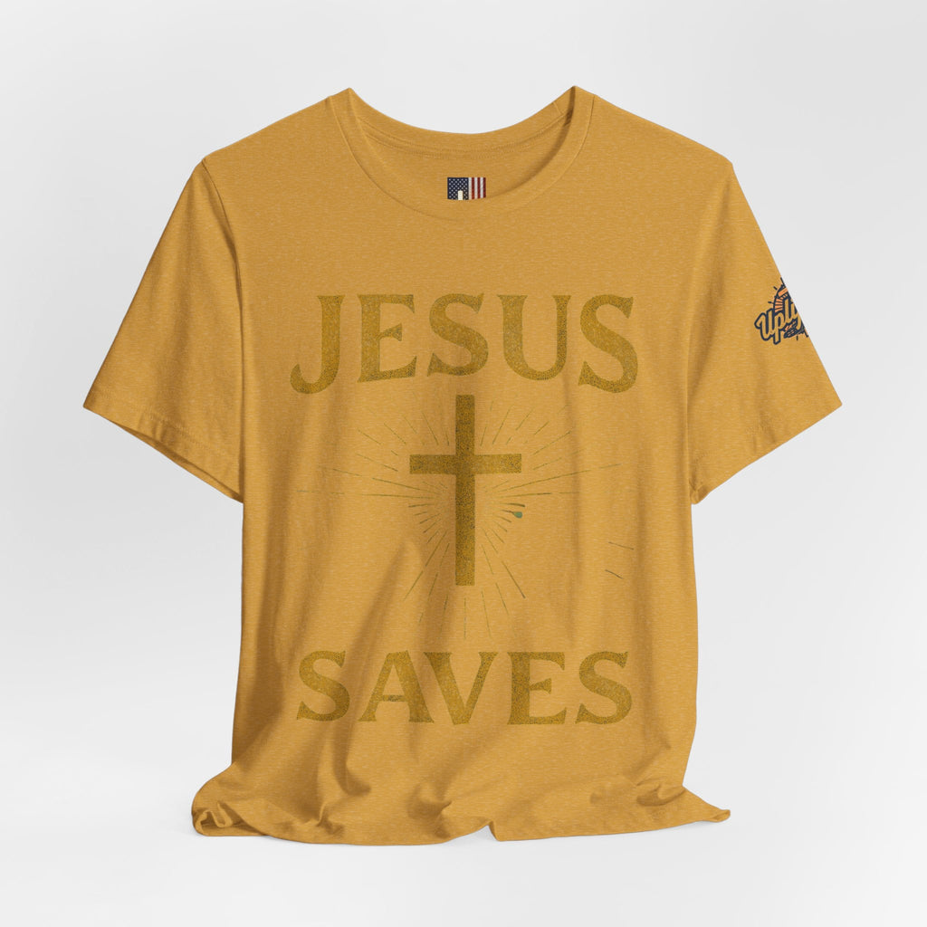 Jesus Saves T-shirt – Radiant Cross & Rays of Light Christian T-shirt for Eternal Hope & Faith Printify