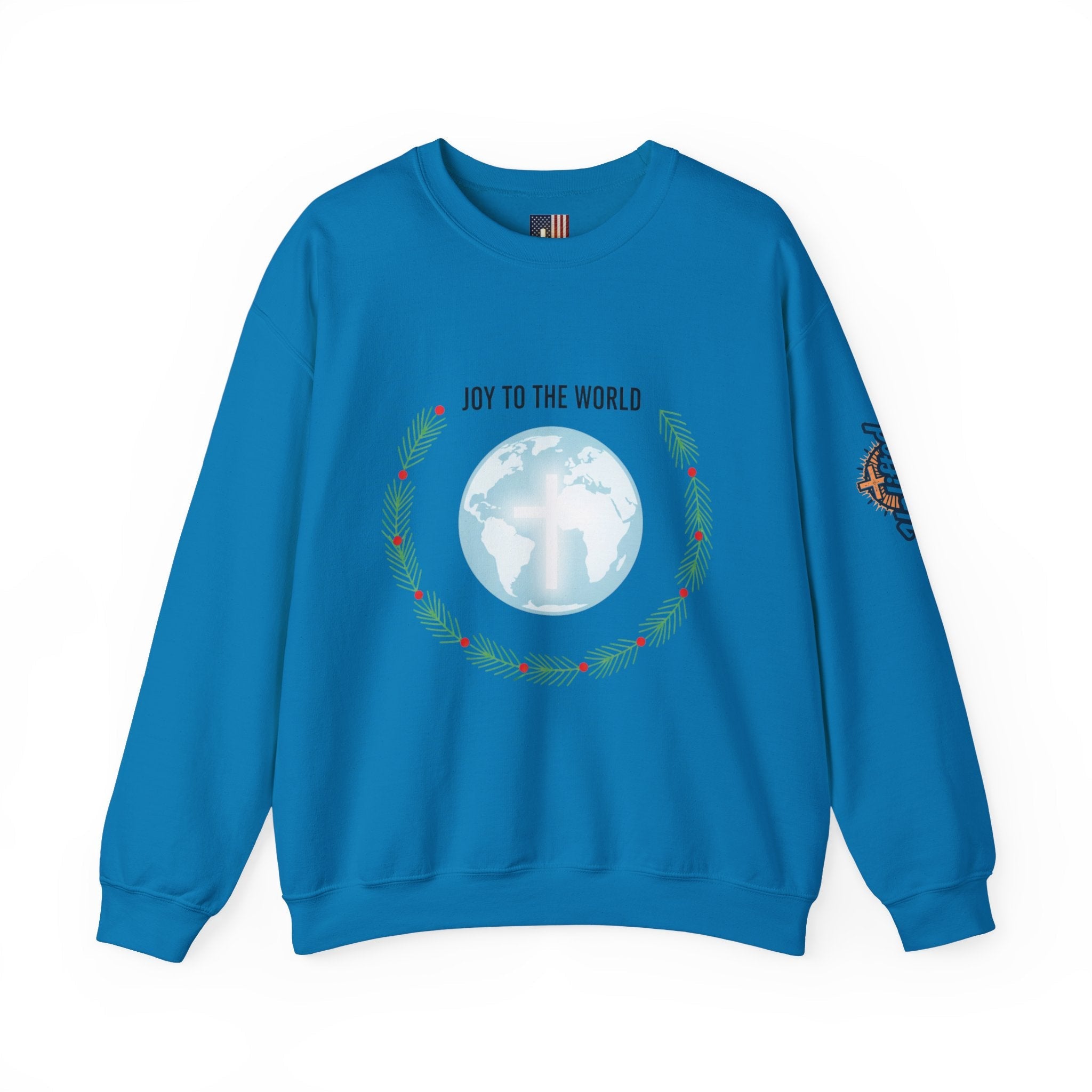 Joy to the World Sweatshirt – Wreath Earth Nativity Christian Christmas Sweatshirt for Isaiah 9:6 Holiday Faith & Festive Joy Printify