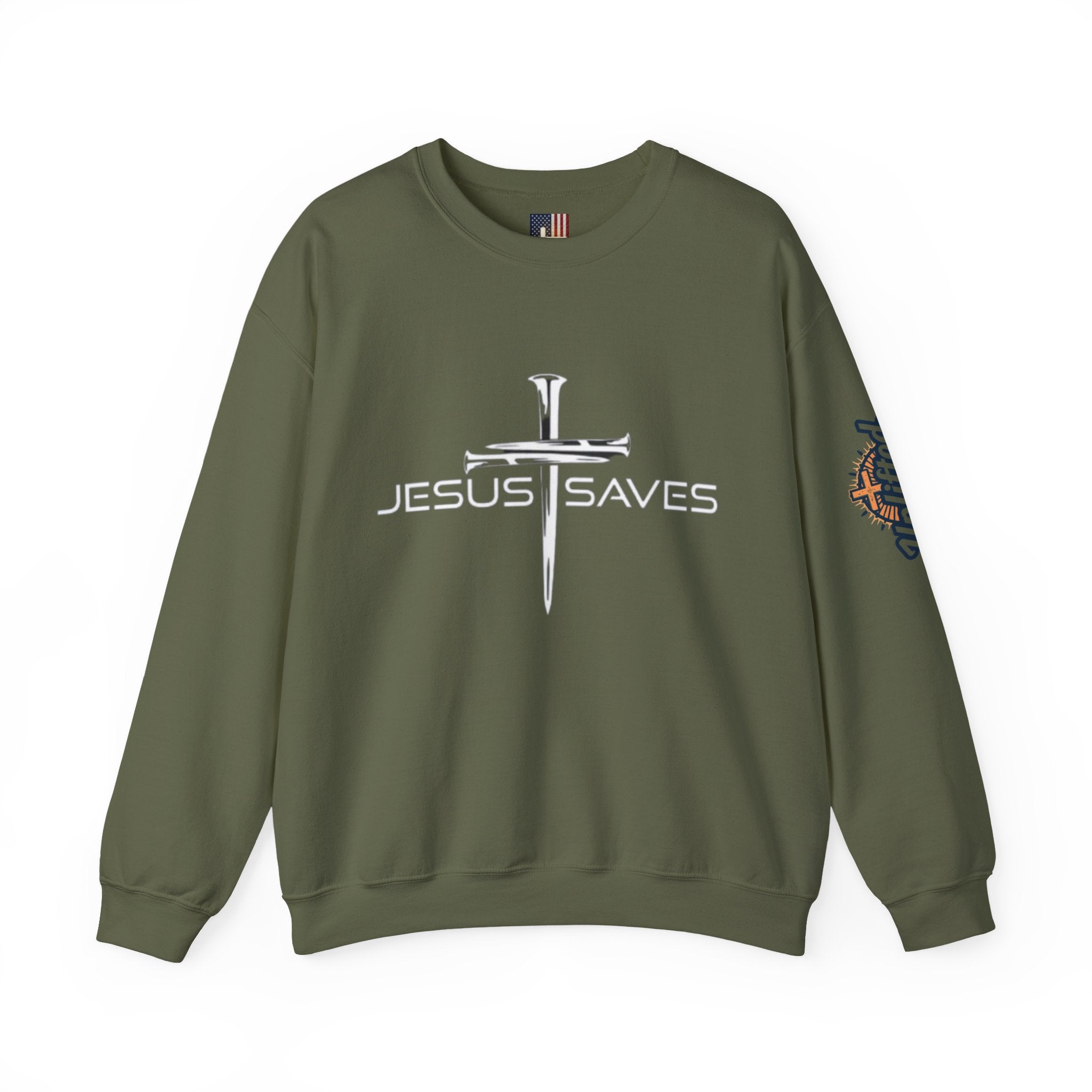 Jesus Saves Sweatshirt – 3 Nails Crucifix Cross Christian Sweatshirt for Redemption Faith & Bold Salvation Printify