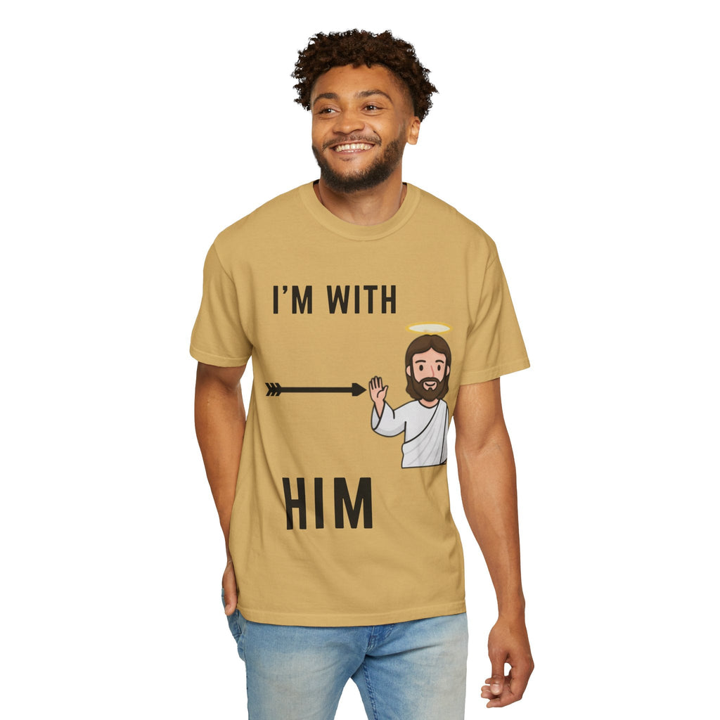 🔥 I’m With Him → Christian T-Shirt | Arrow Pointing to Jesus | Minimalist Faith Tee | Subtle Cross Design | Bible-Inspired Apparel by Uplifted Gear Printify
