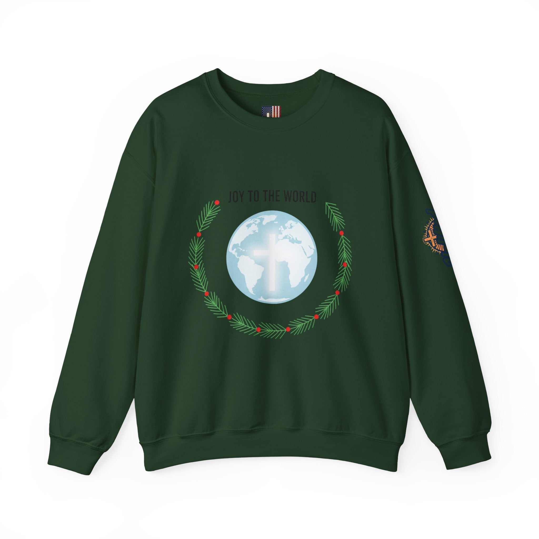 Joy to the World Sweatshirt – Wreath Earth Nativity Christian Christmas Sweatshirt for Isaiah 9:6 Holiday Faith & Festive Joy Printify