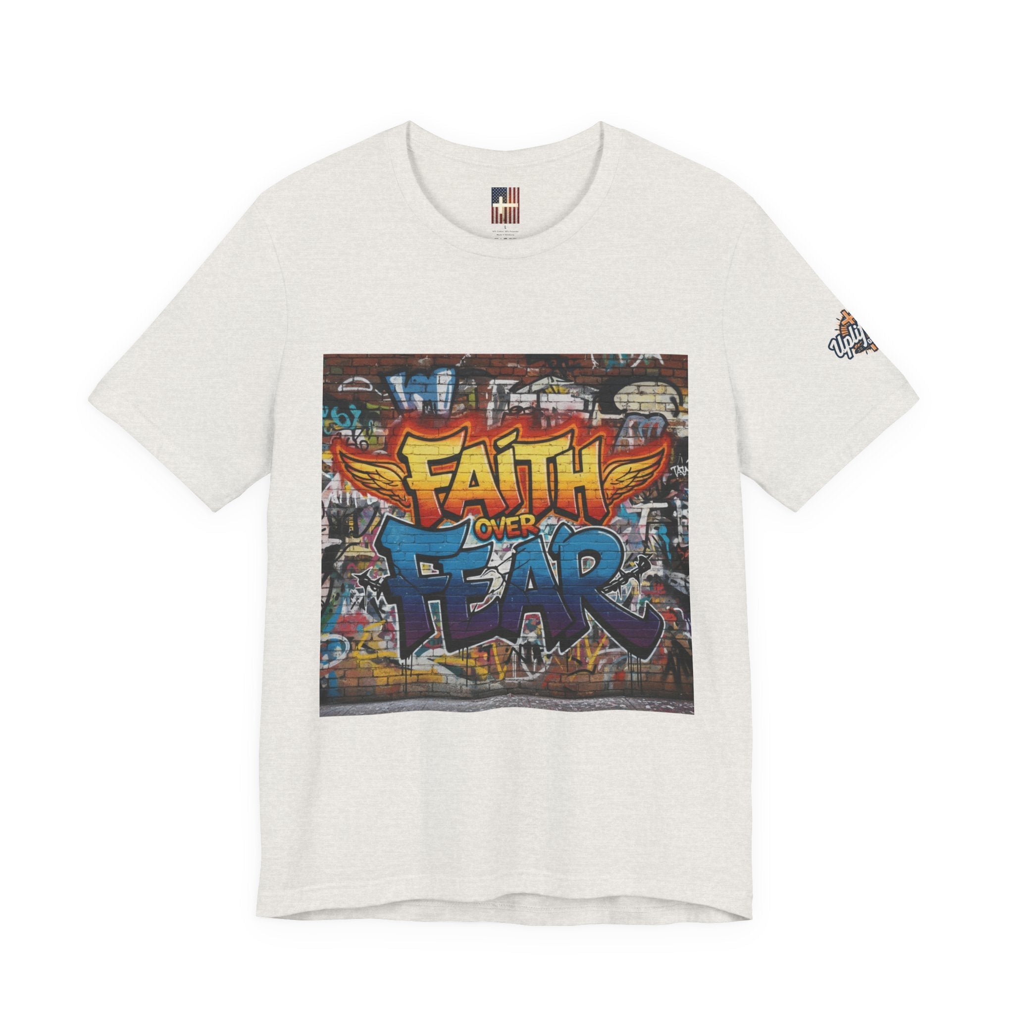 Faith Over Fear T-shirt – Graffiti Wall Christian T-shirt for Bold 2 Corinthians 5:7 Streetwear & Unshakable Faith Printify