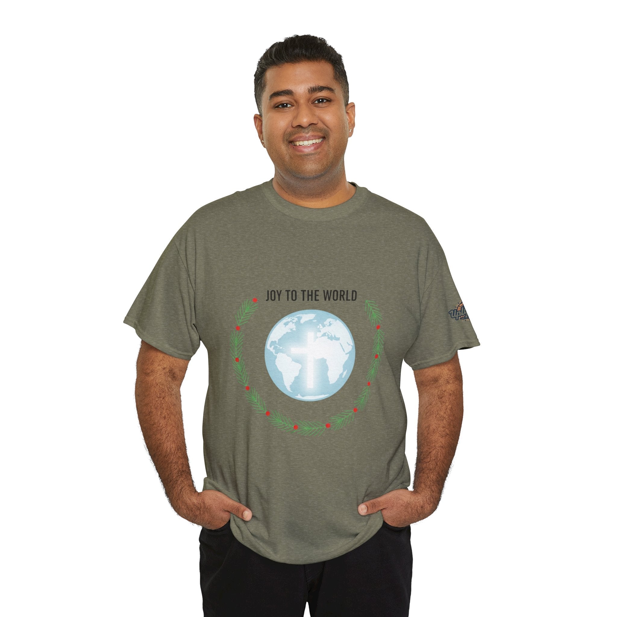 Joy to the World T-shirt – Wreath Earth Nativity Christian Christmas T-shirt for Isaiah 9:6 Holiday Faith & Festive Joy Printify
