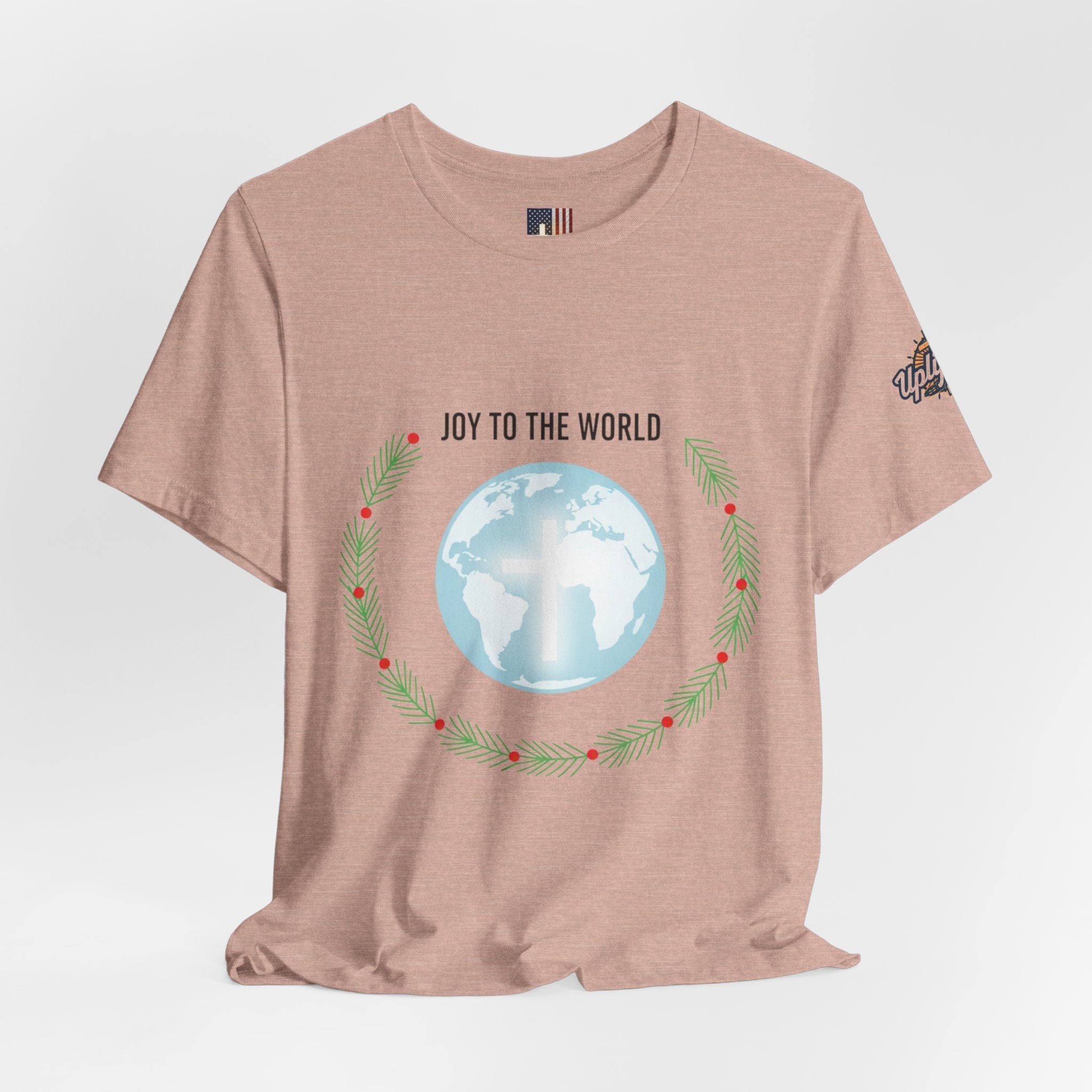 Joy to the World T-shirt – Wreath Earth Nativity Christian Christmas T-shirt for Isaiah 9:6 Holiday Faith & Festive Joy Printify