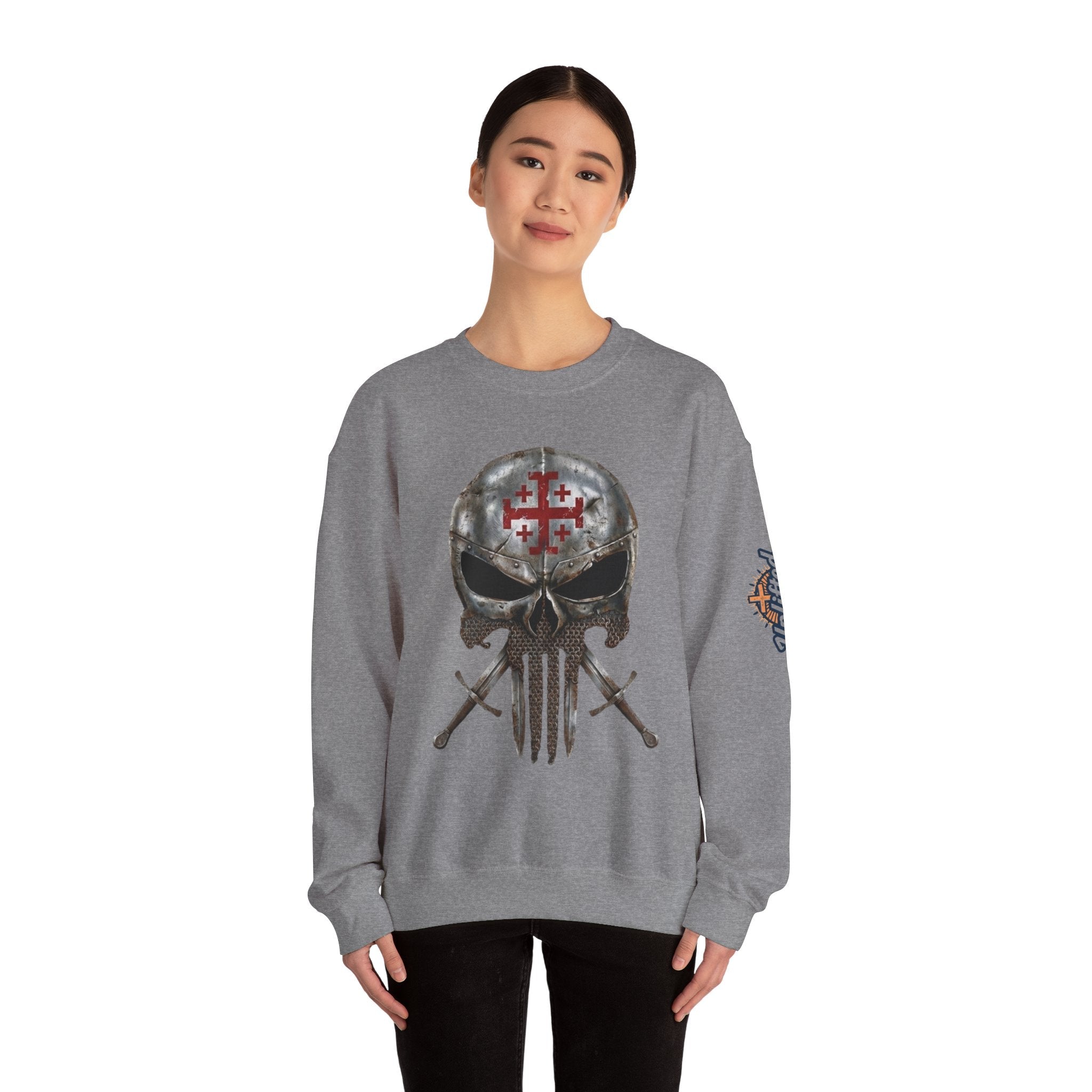 Crusader Knight Christian Skull Sweatshirt - Warrior Armor of God Sweatshirt Printify
