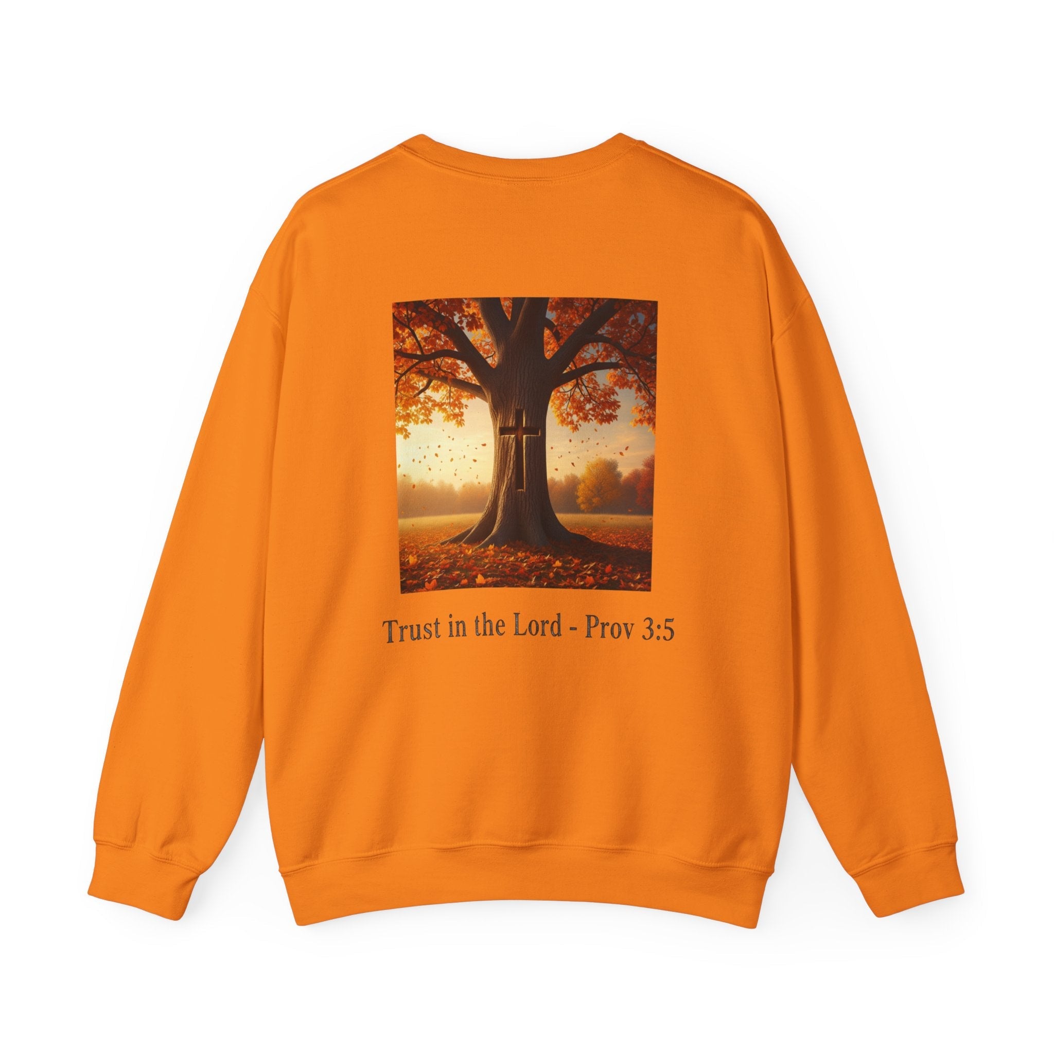 Trust in the Lord Sweatshirt – Autumn Tree Proverbs 3:5 Christian Sweatshirt for Cozy Faith Printify