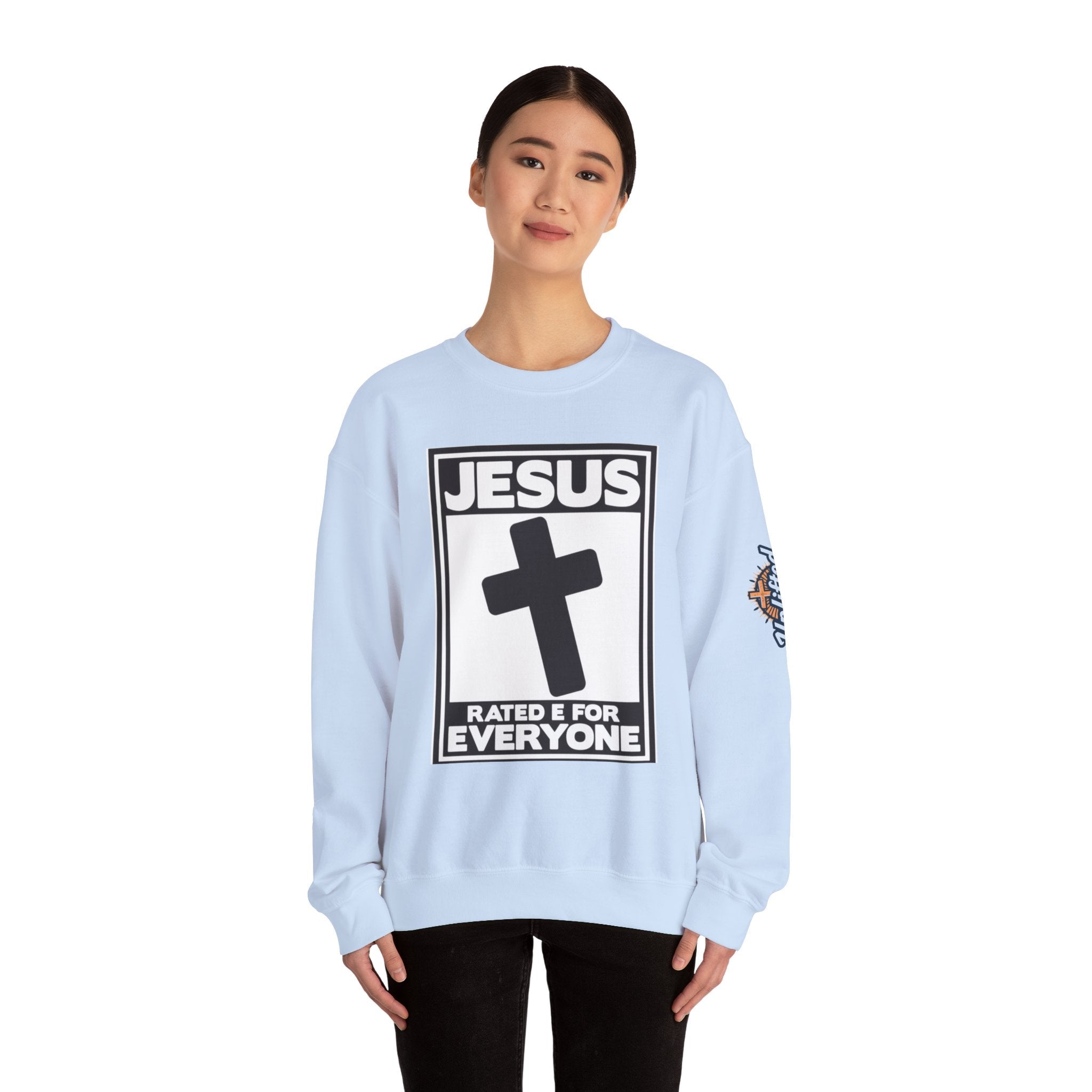Jesus, Rated E for Everyone Sweatshirt - Gamer Faith Sweatshirt - Christian Video Game Parody Printify
