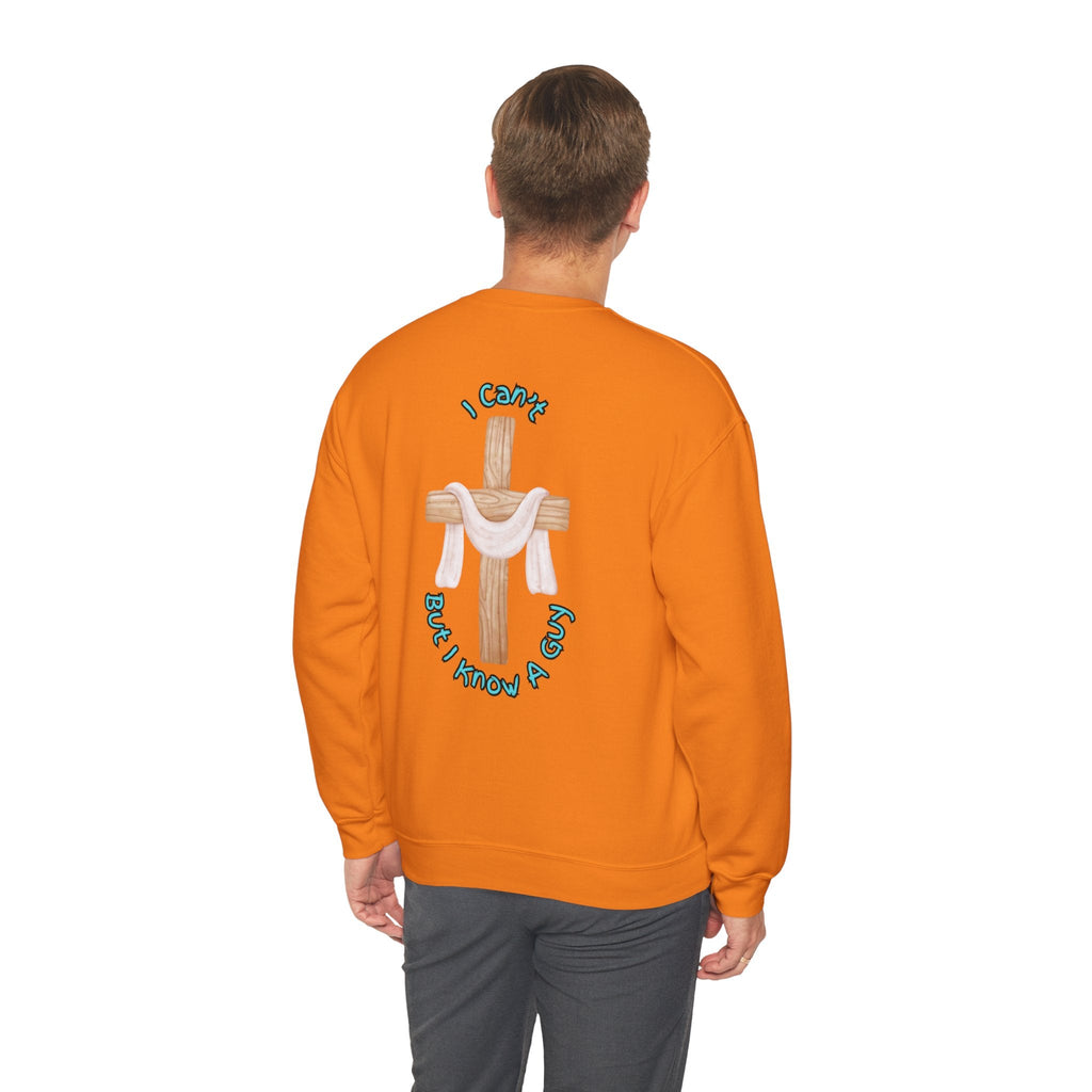 I Can’t, But I Know a Guy Sweatshirt – Jesus Cross Christian Sweatshirt for Cozy Faith Printify