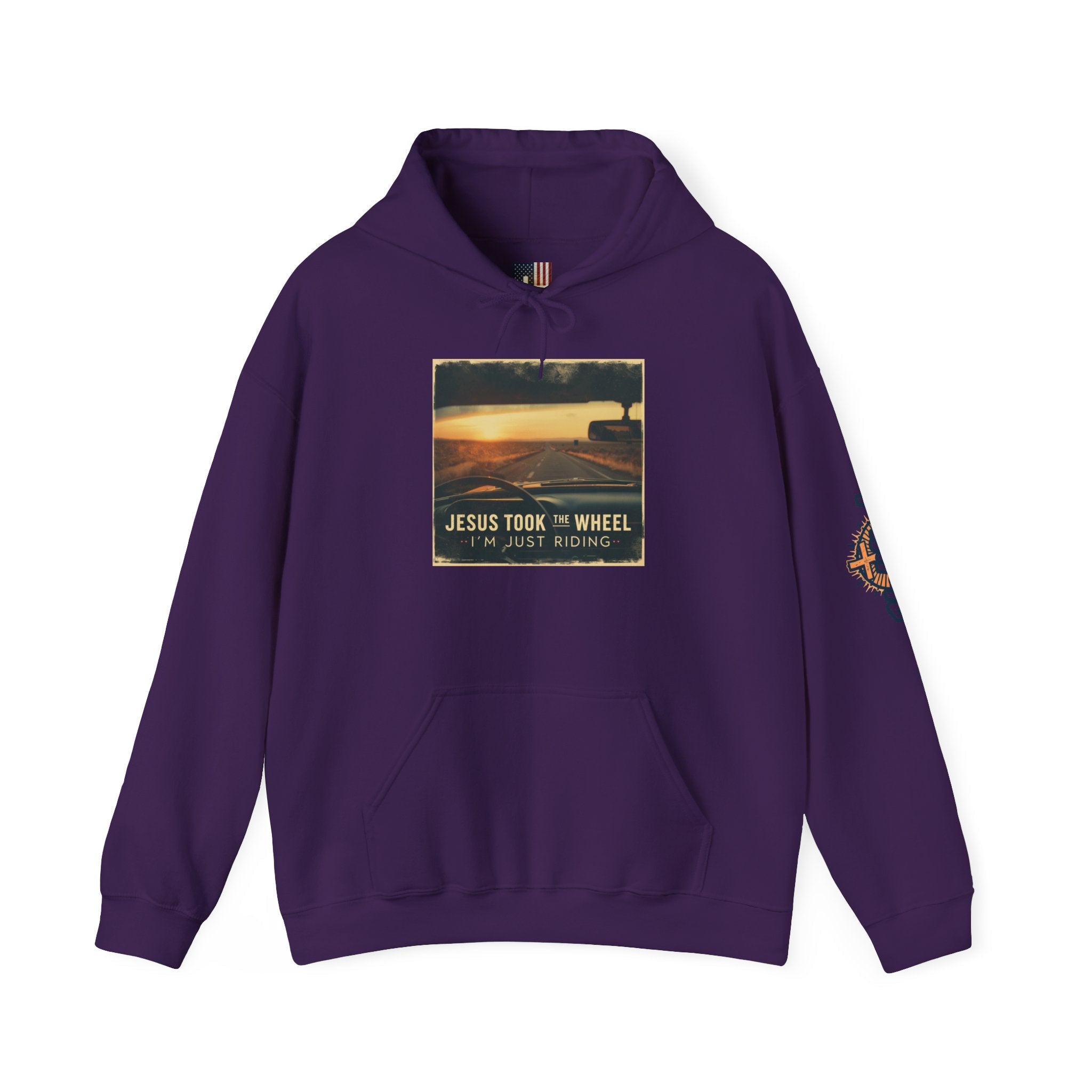 Jesus Took the Wheel I'm Just Riding Hoodie – Funny Christian Convertible Car Sweatshirt for Surrendered Faith & Humor Printify