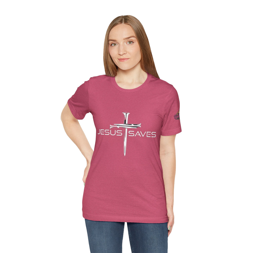 Jesus Saves T-shirt – 3 Nails Crucifix Cross Christian T-shirt for Redemption Faith & Bold Salvation Printify