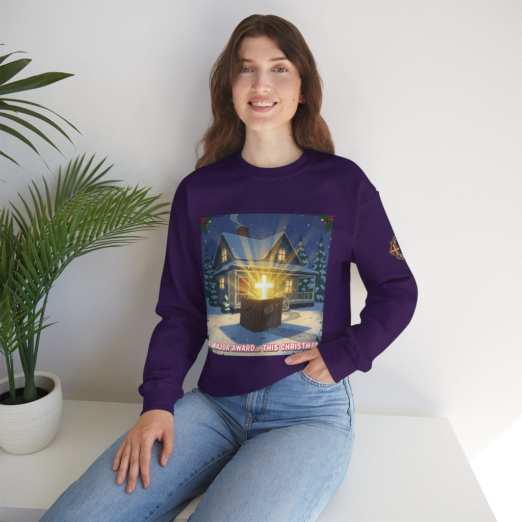 A Major Award This Christmas Sweatshirt – Fragile Leg Lamp Parody Cross Unboxing Christian Sweatshirt for Hilarious Faith & Holiday Glow Printify